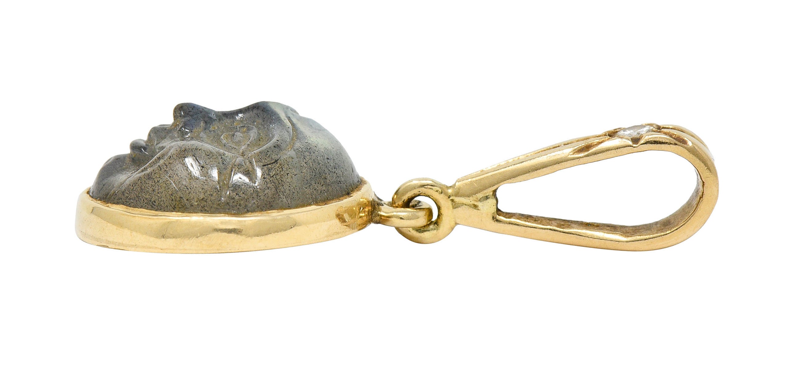 Art Nouveau Labradorite Diamond 14 Karat Gold Man-In-Moon Charmcharm - Wilson's Estate Jewelry