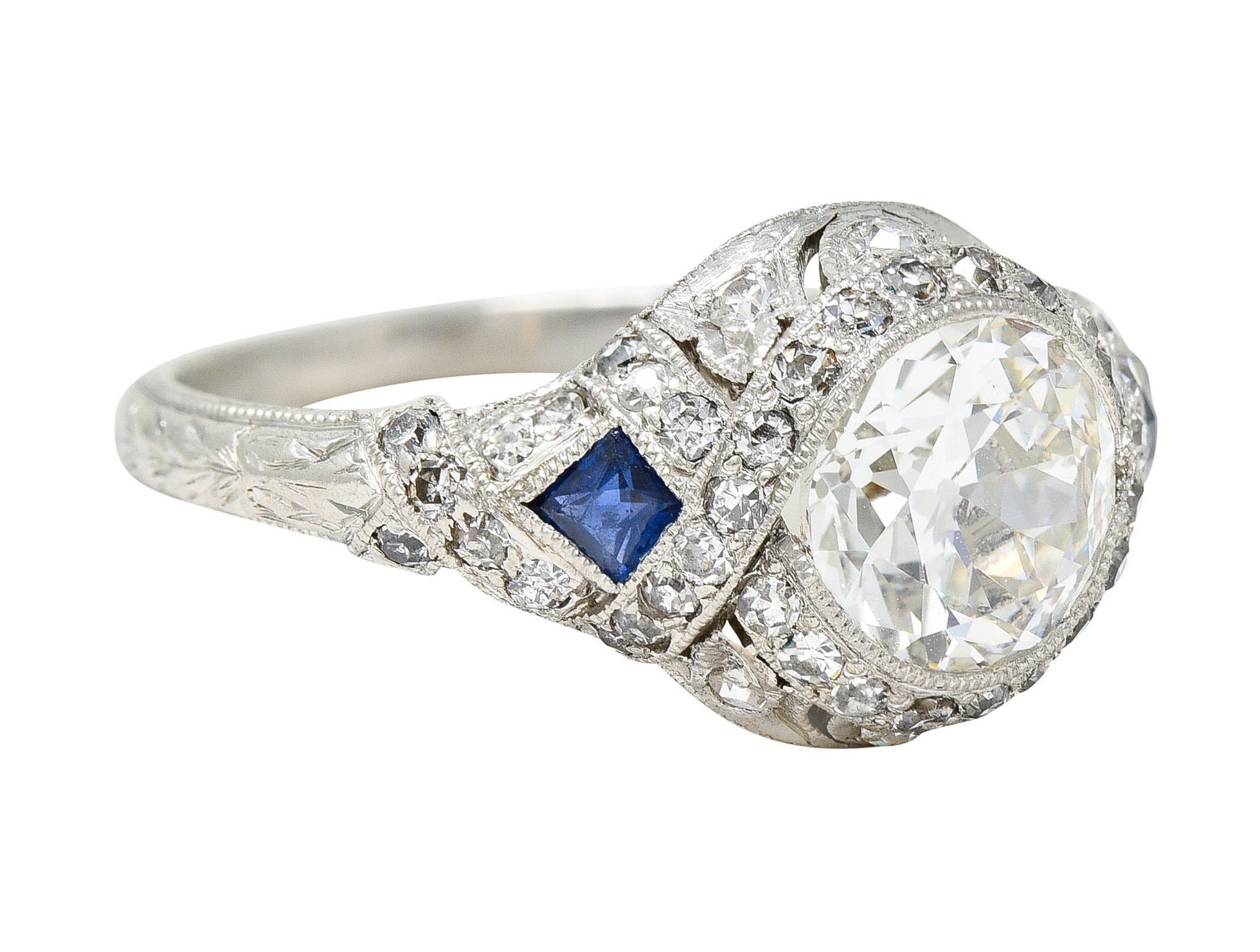 1930's Art Deco 2.57 CTW Diamond Sapphire Platinum Engagement RingRing - Wilson's Estate Jewelry