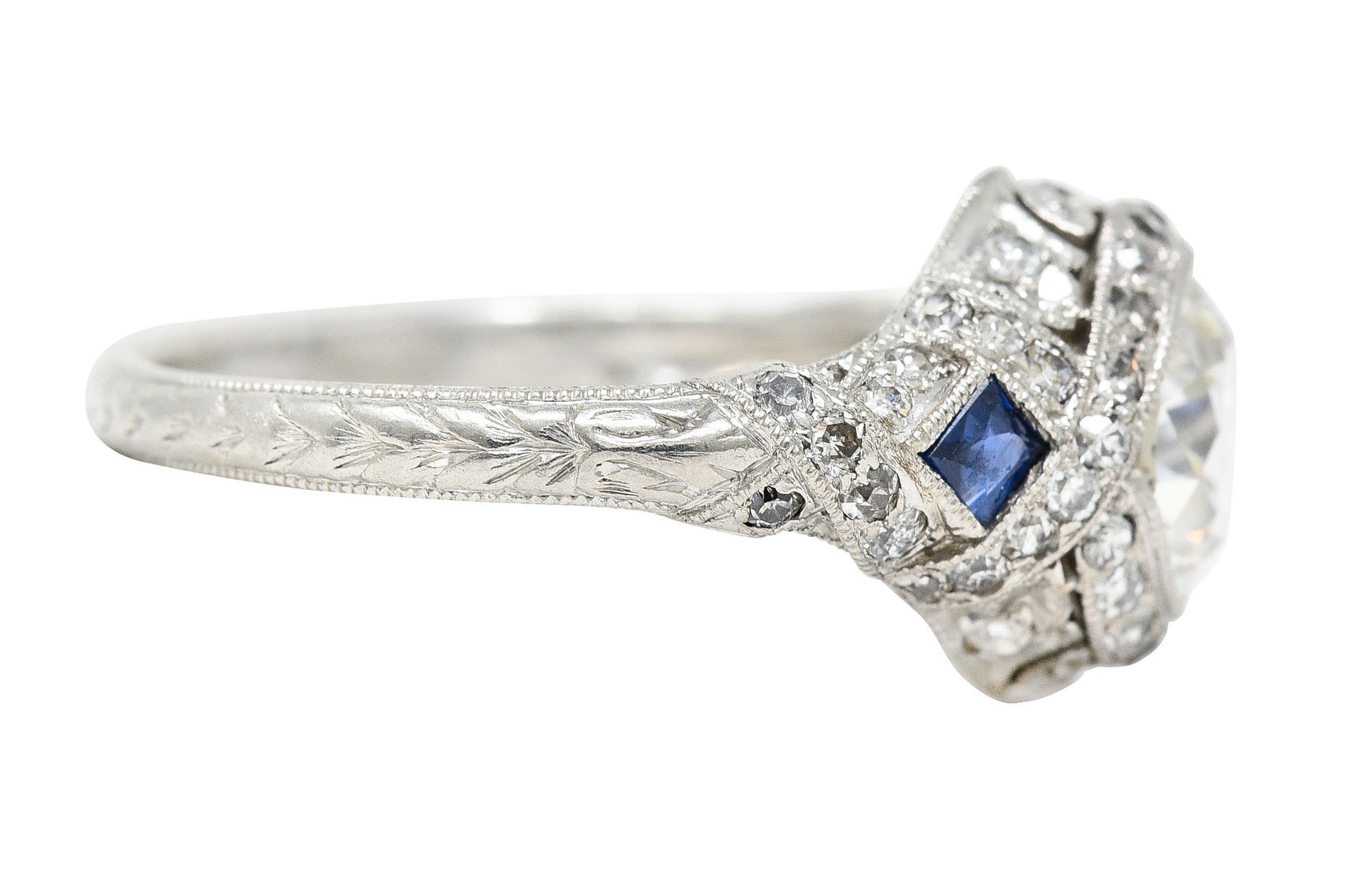 1930's Art Deco 2.57 CTW Diamond Sapphire Platinum Engagement RingRing - Wilson's Estate Jewelry