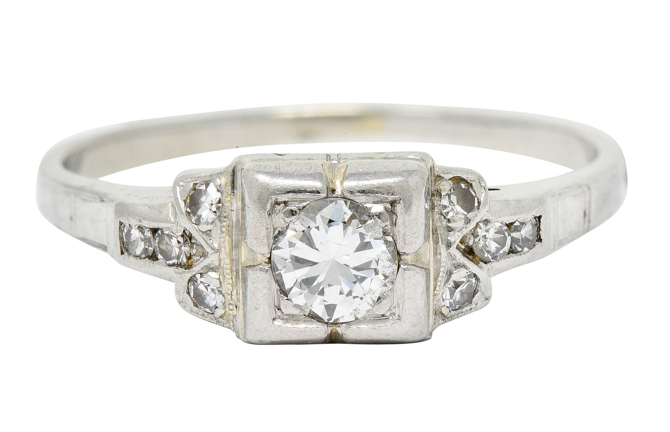 Early Retro 0.35 CTW Diamond Platinum Square Form Engagement Ring - Wilson's Estate Jewelry