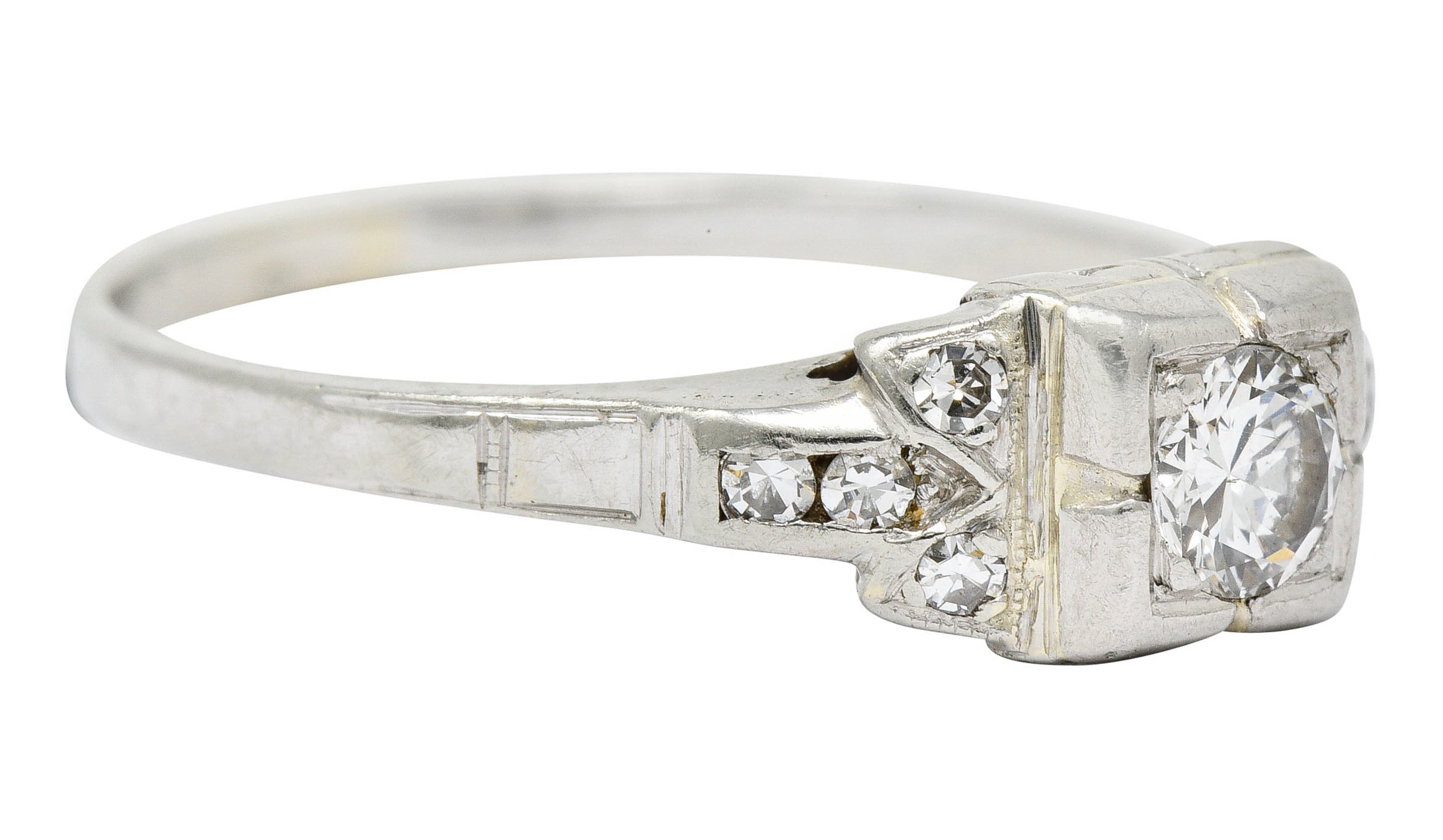 Early Retro 0.35 CTW Diamond Platinum Square Form Engagement Ring - Wilson's Estate Jewelry