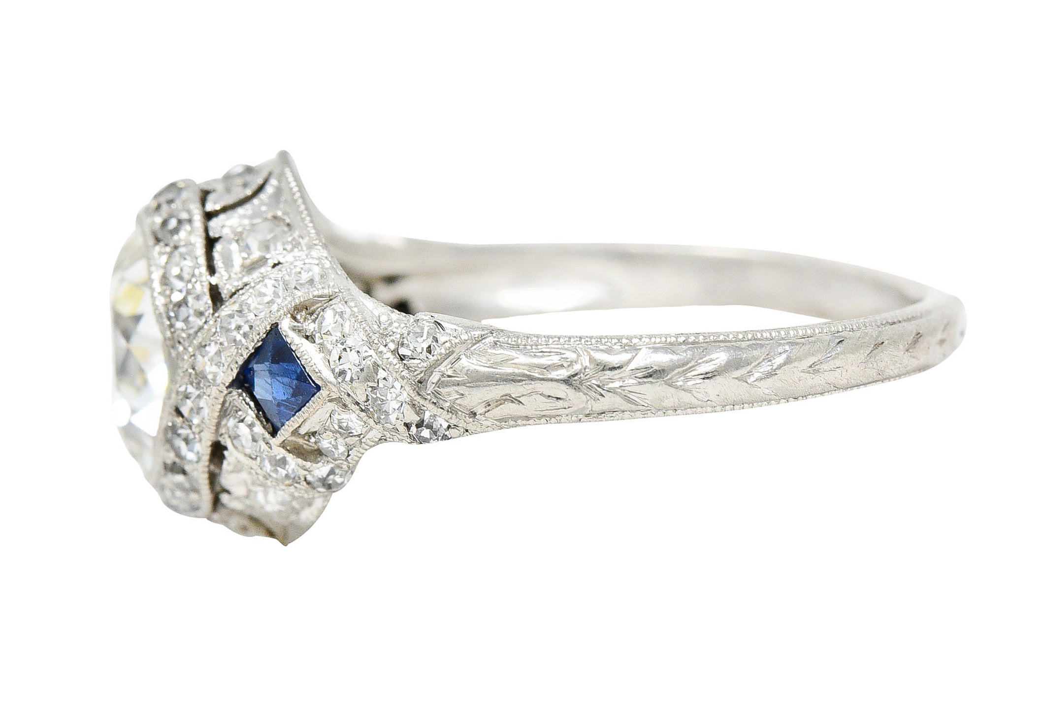 1930's Art Deco 2.57 CTW Diamond Sapphire Platinum Engagement RingRing - Wilson's Estate Jewelry