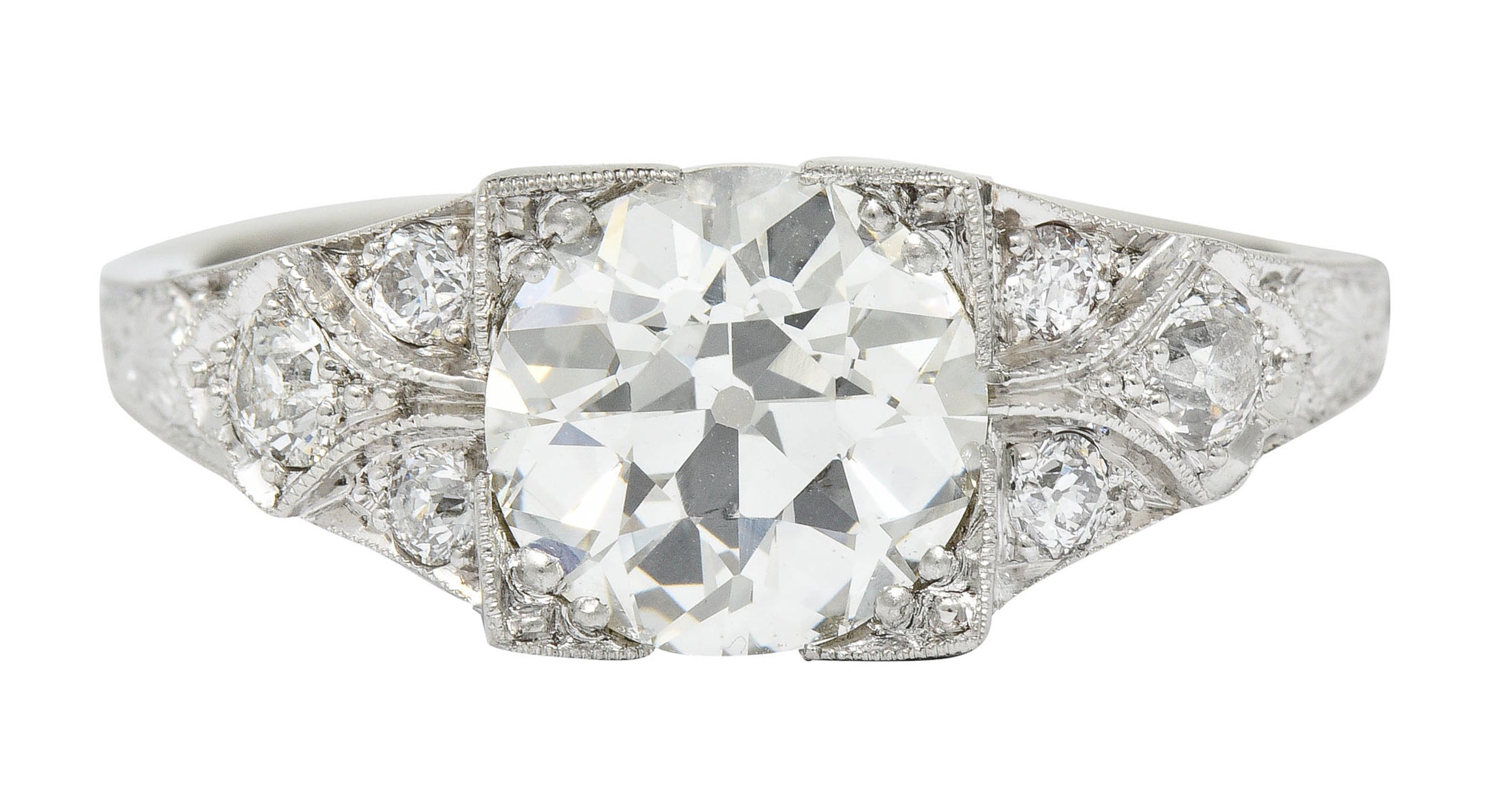 Art Deco 2.31 CTW Diamond Platinum Square Form Engagement Ring GIARing - Wilson's Estate Jewelry