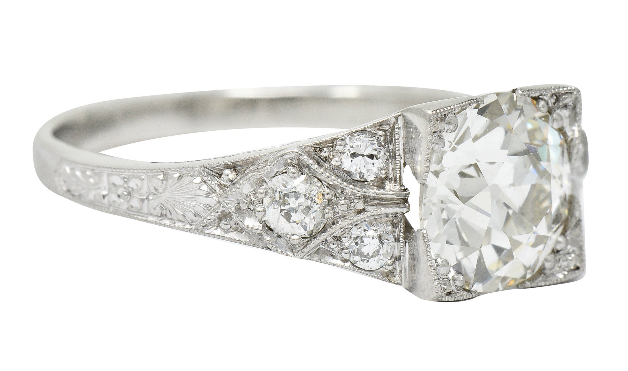 Art Deco 2.31 CTW Diamond Platinum Square Form Engagement Ring GIARing - Wilson's Estate Jewelry