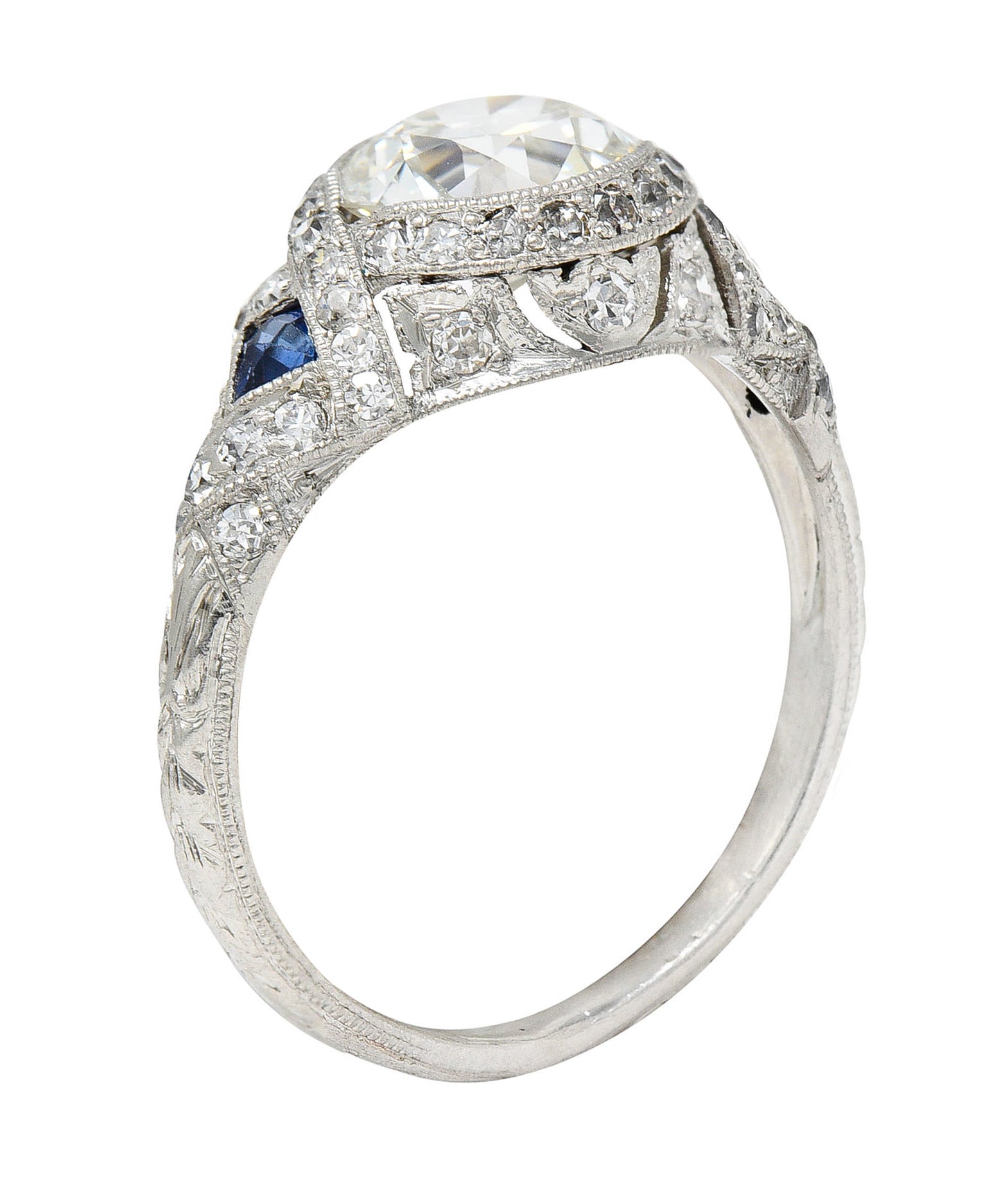 1930's Art Deco 2.57 CTW Diamond Sapphire Platinum Engagement RingRing - Wilson's Estate Jewelry