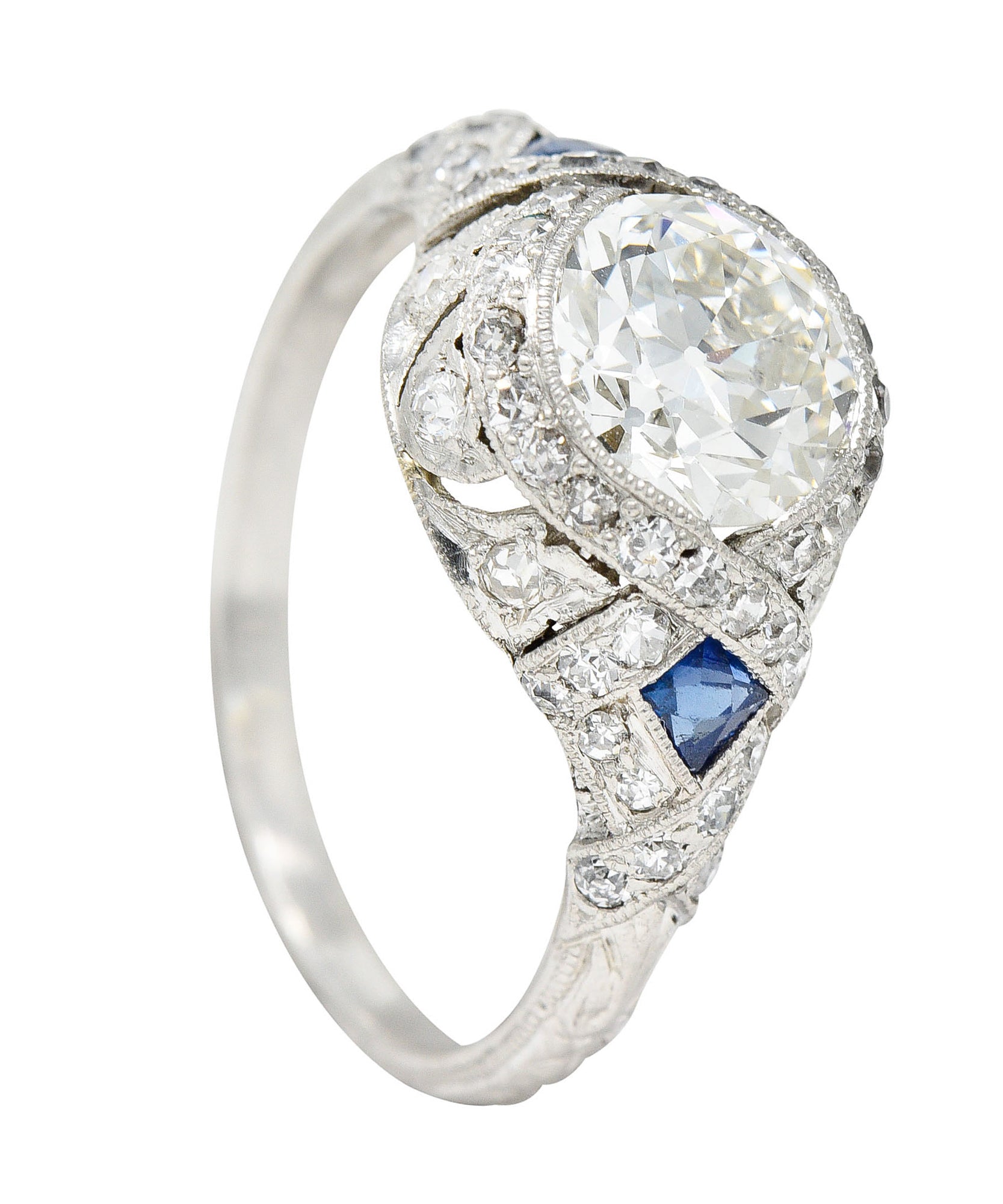 1930's Art Deco 2.57 CTW Diamond Sapphire Platinum Engagement RingRing - Wilson's Estate Jewelry