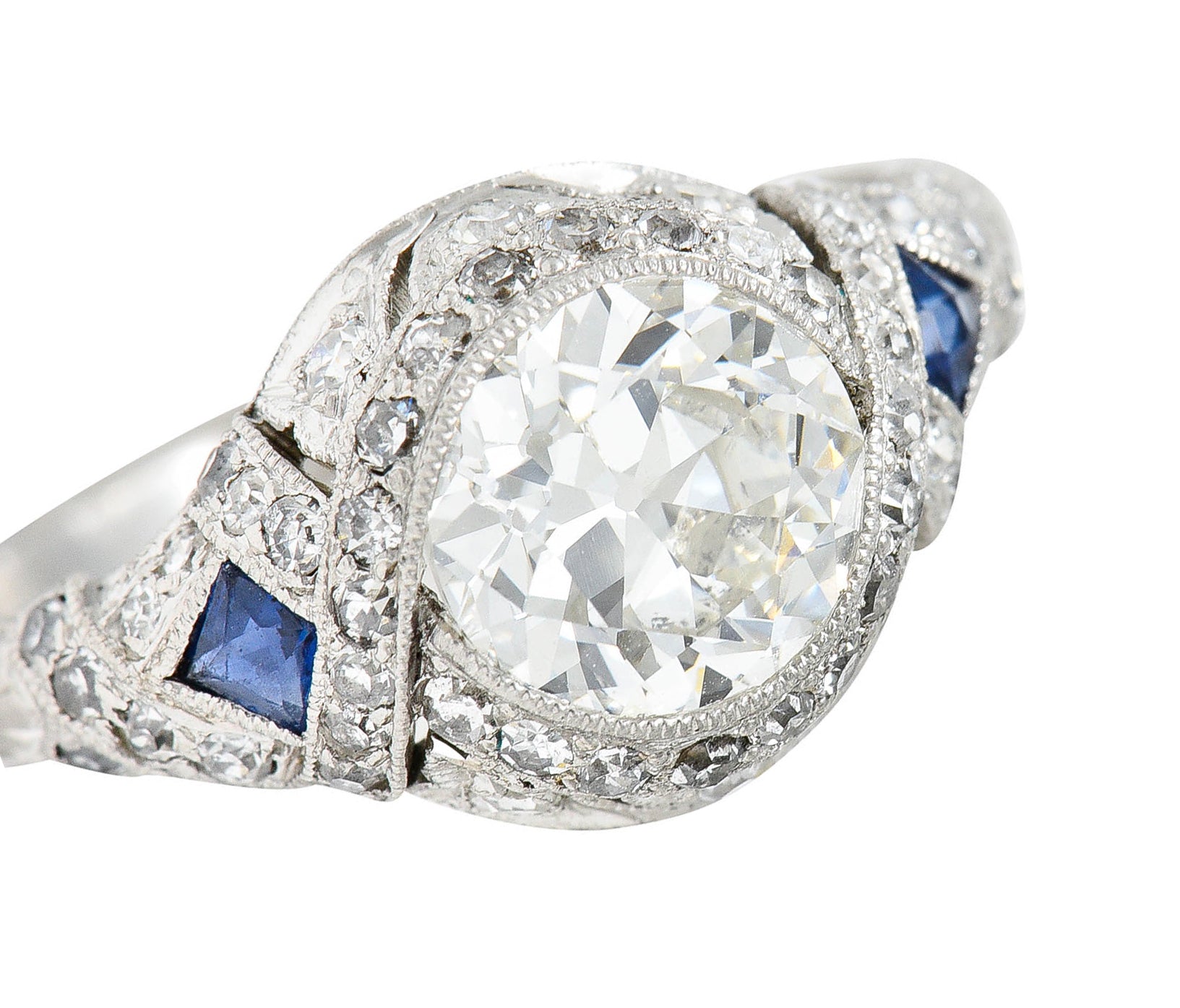 1930's Art Deco 2.57 CTW Diamond Sapphire Platinum Engagement RingRing - Wilson's Estate Jewelry