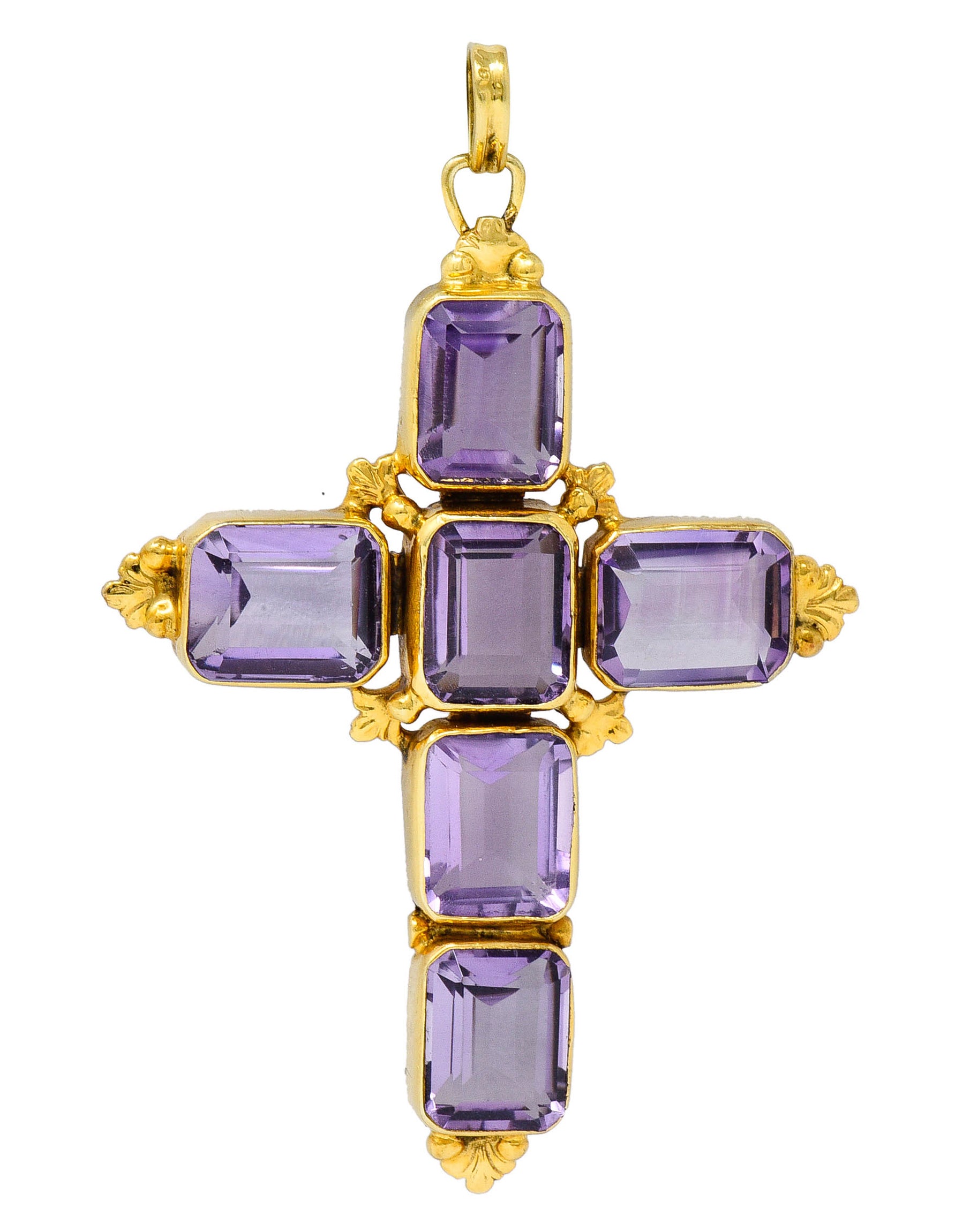 1900 Victorian Amethyst 14 Karat Gold Cross PendantNecklace - Wilson's Estate Jewelry