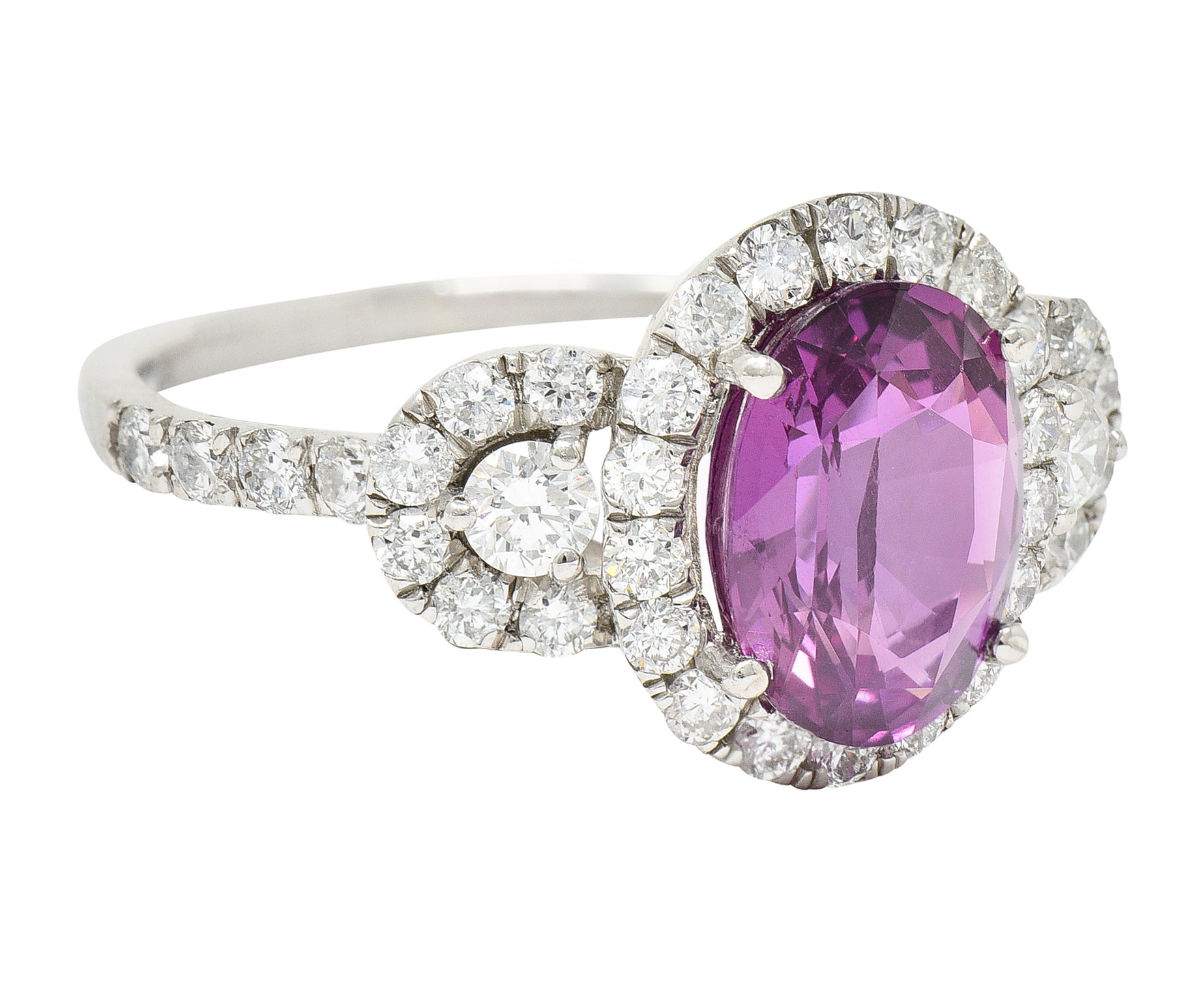 Orianne 3.10 CTW Pink Sapphire Diamond Platinum Triple Halo Ring Wilson's Antique & Estate Jewelry