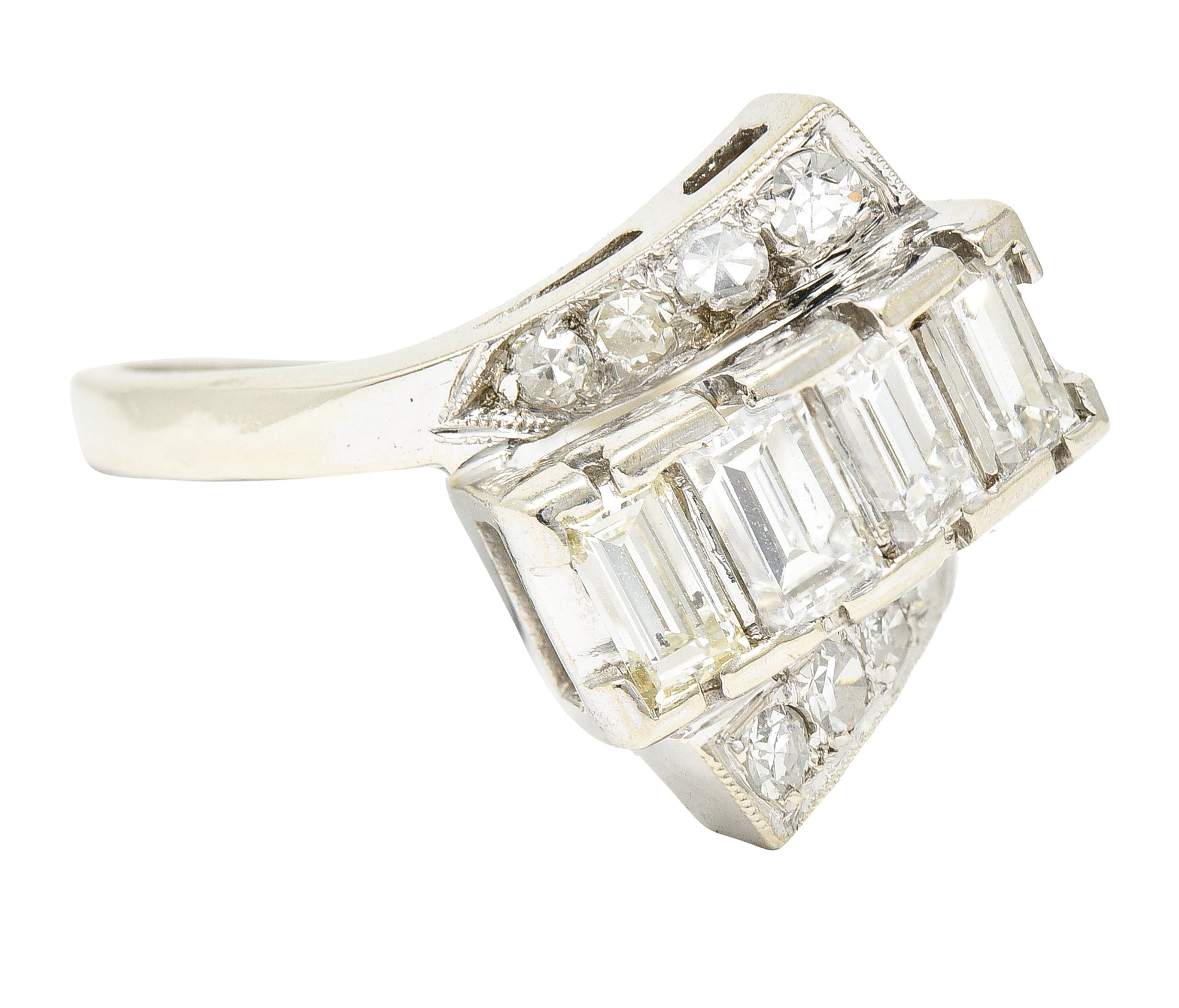 Art Deco 1.00 CTW Diamond 14 Karat White Gold Vintage Bypass Ring Wilson's Estate Jewelry