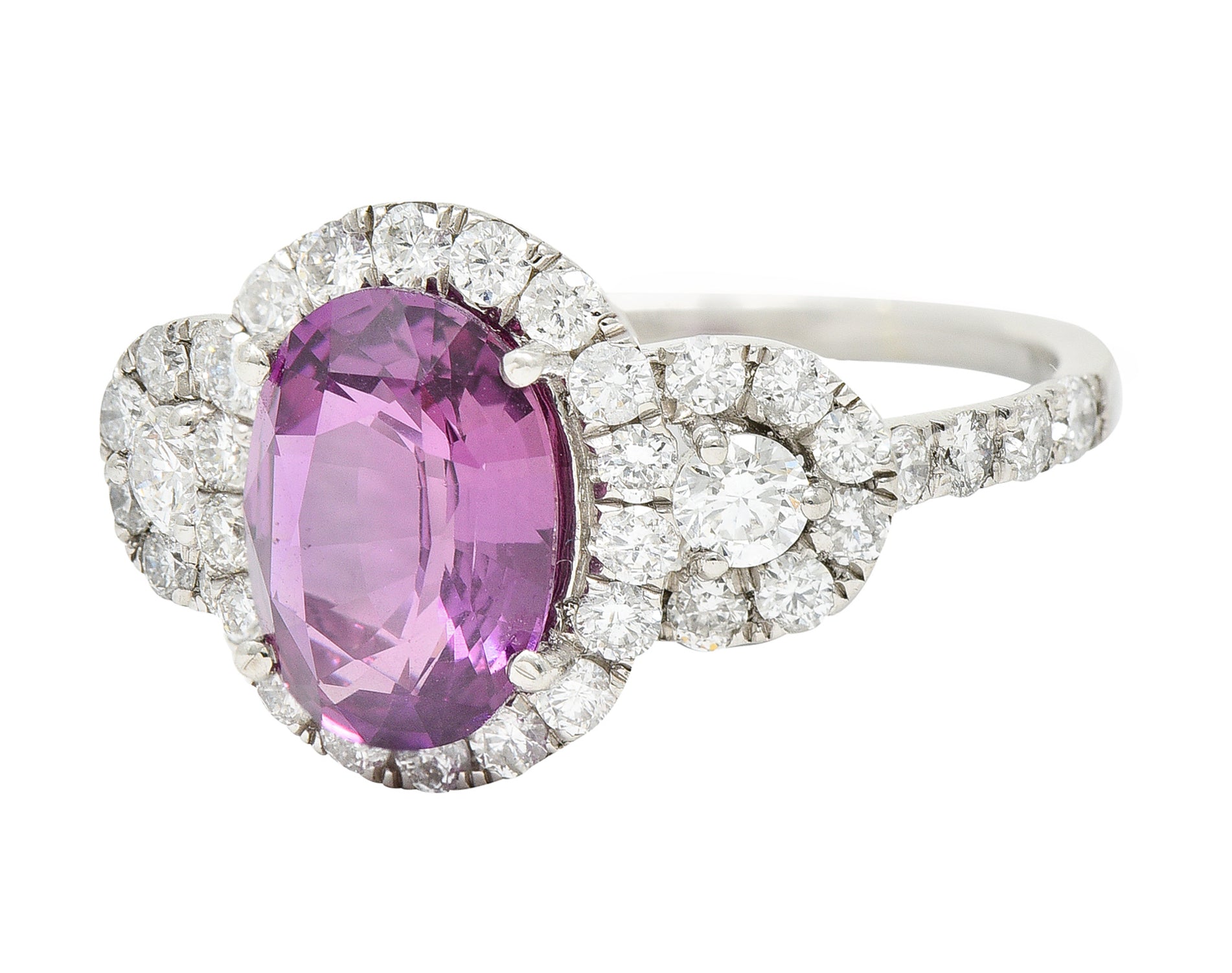 Orianne 3.10 CTW Pink Sapphire Diamond Platinum Triple Halo Ring Wilson's Antique & Estate Jewelry