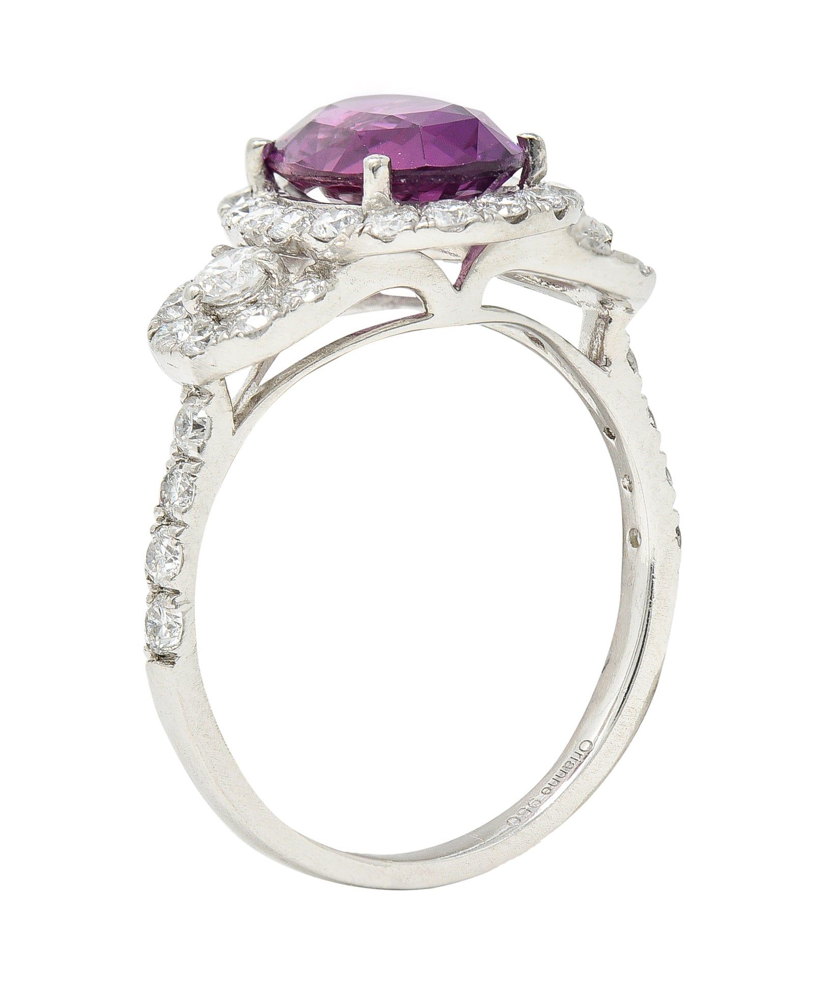 Orianne 3.10 CTW Pink Sapphire Diamond Platinum Triple Halo Ring Wilson's Antique & Estate Jewelry