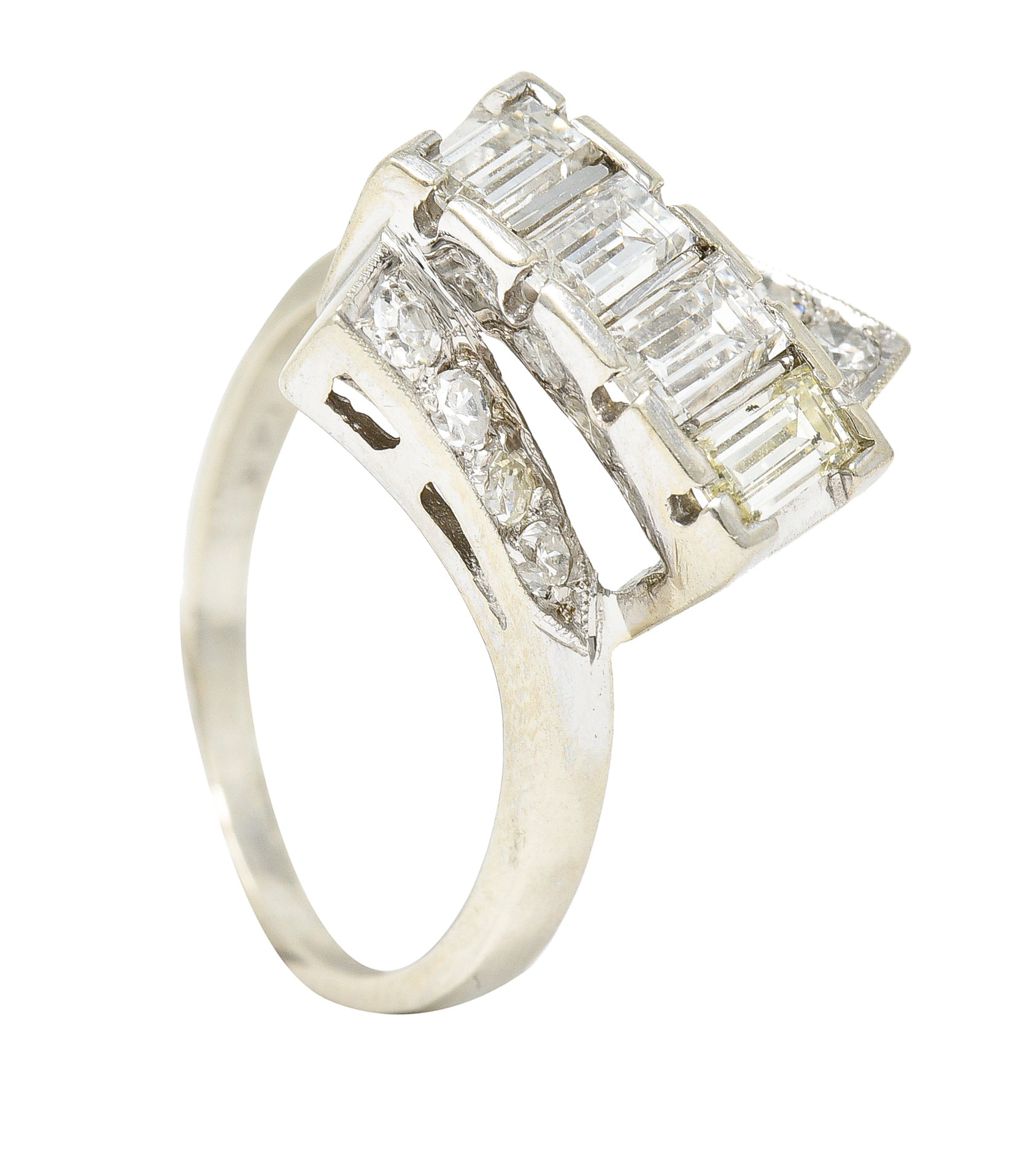 Art Deco 1.00 CTW Diamond 14 Karat White Gold Vintage Bypass Ring Wilson's Estate Jewelry