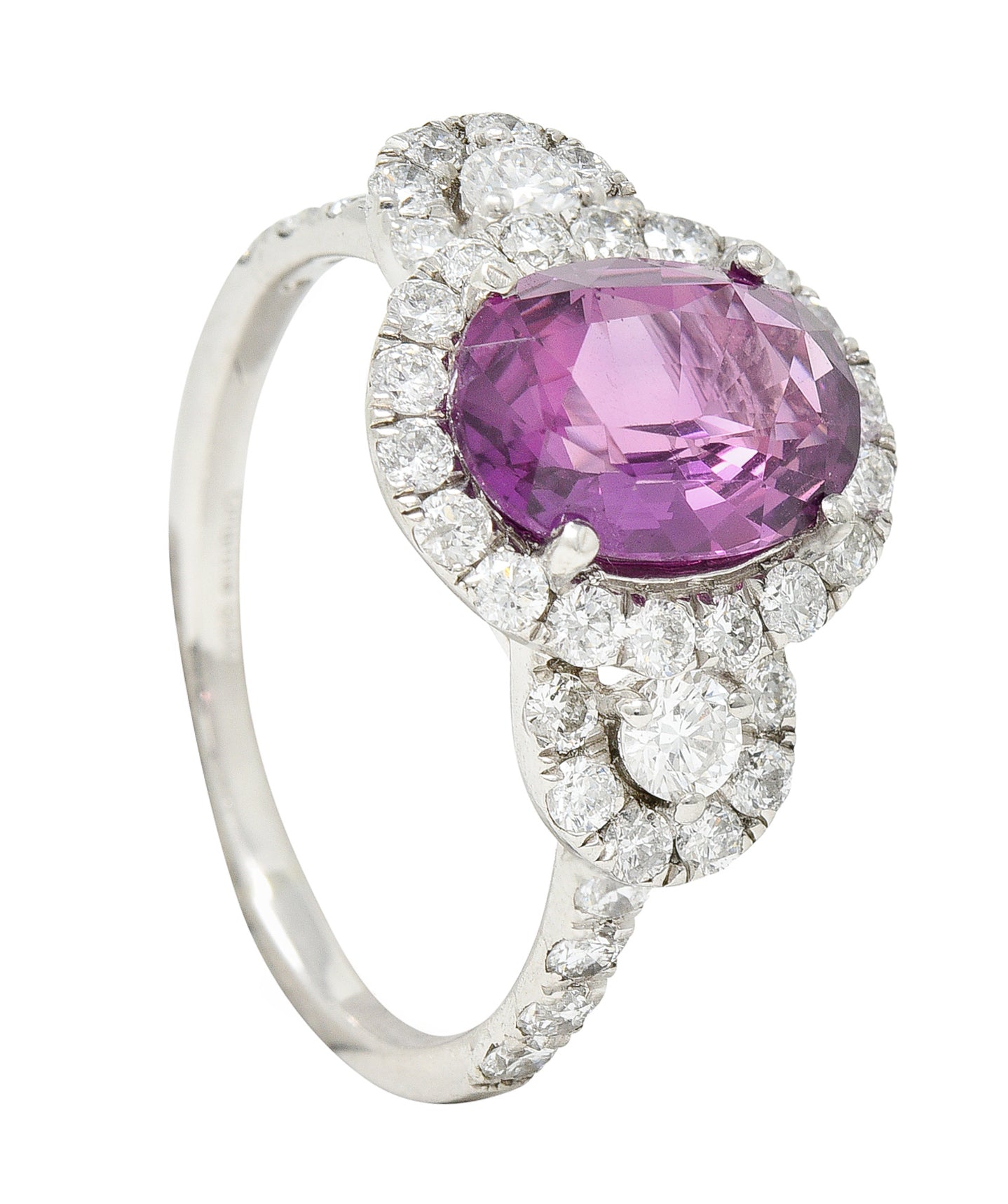 Orianne 3.10 CTW Pink Sapphire Diamond Platinum Triple Halo Ring Wilson's Antique & Estate Jewelry