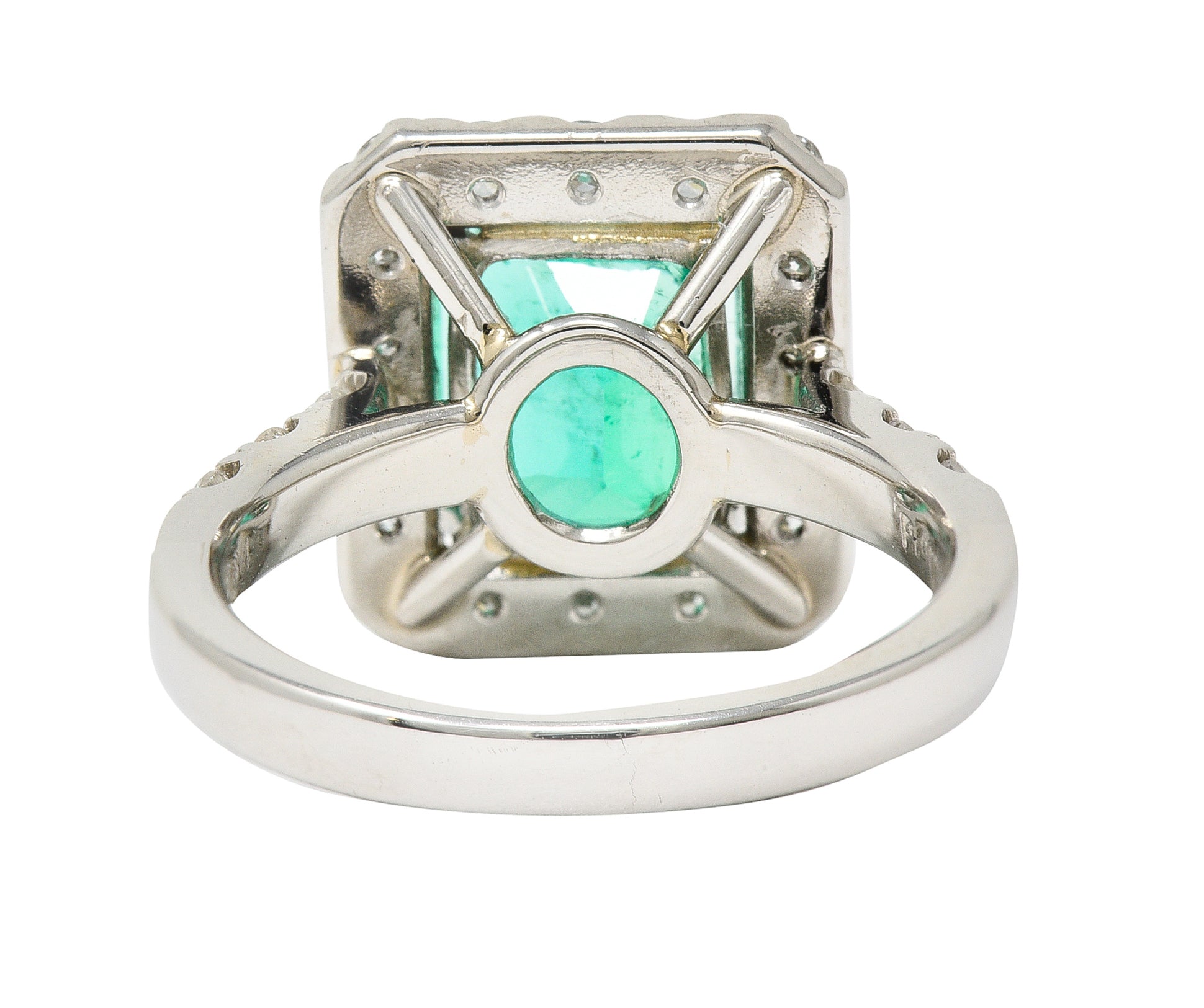 Contemporary 3.50 CTW Colombian Emerald Diamond Platinum Halo Ring GIA Wilson's Estate Jewelry