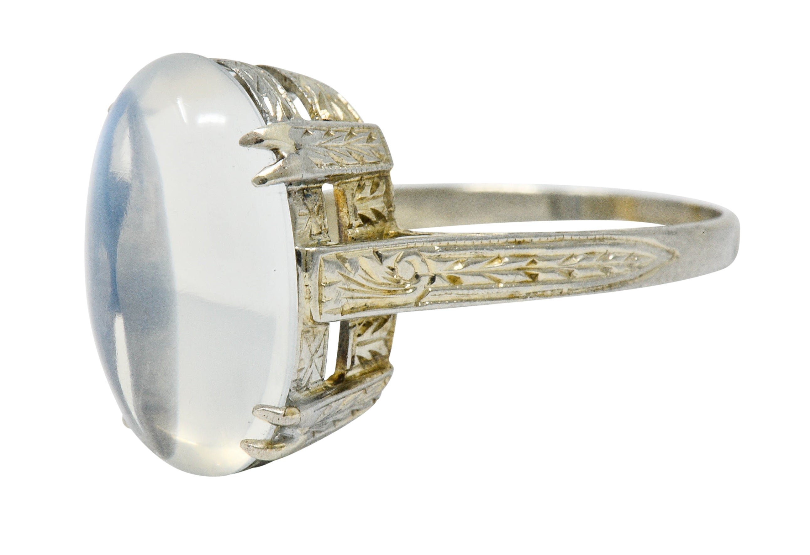 Art Deco Moonstone Cabochon 18 Karat White Gold Statement RingRing - Wilson's Estate Jewelry