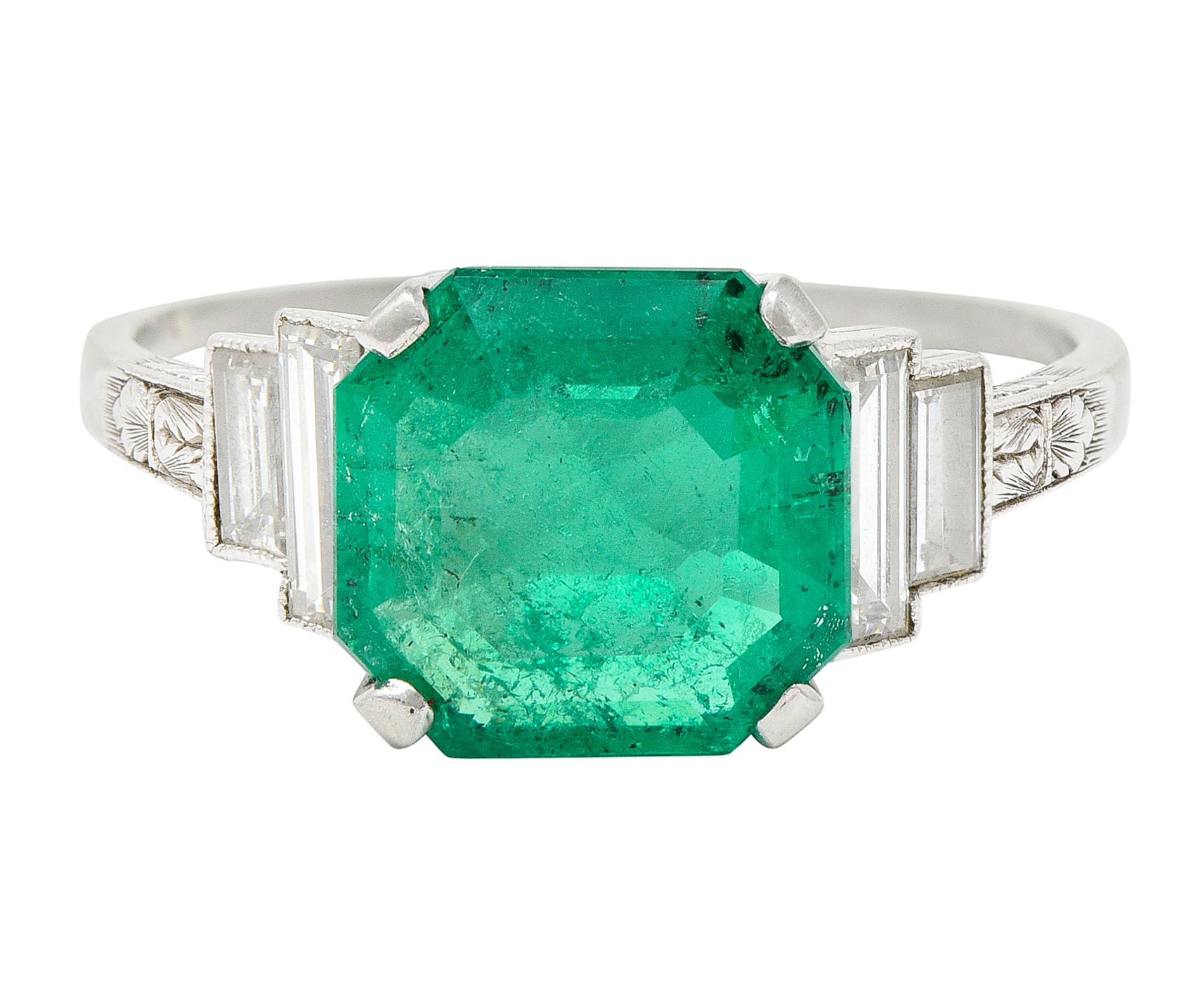 Mid-Century 4.03 CTW Colombian Emerald Diamond Platinum Cocktail Ring GIA Wilson's Antique & Estate Jewelry