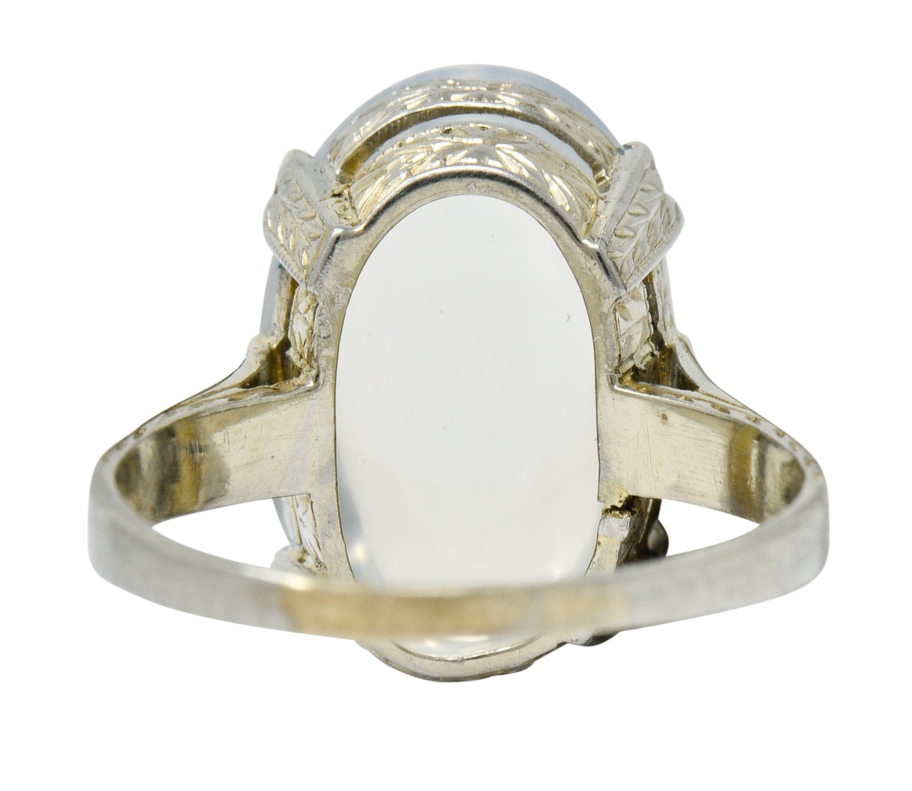 Art Deco Moonstone Cabochon 18 Karat White Gold Statement RingRing - Wilson's Estate Jewelry