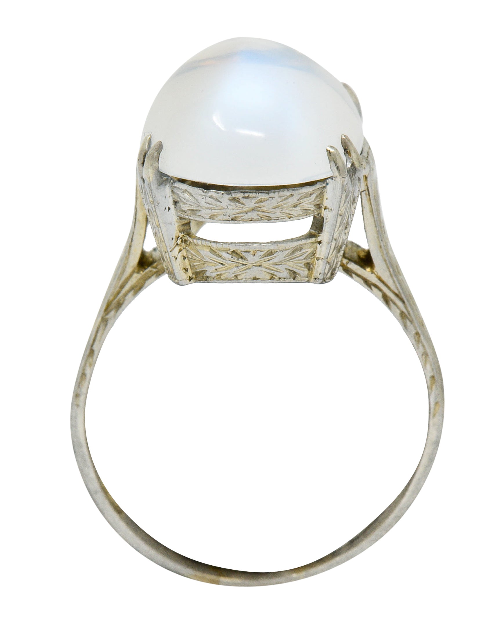 Art Deco Moonstone Cabochon 18 Karat White Gold Statement RingRing - Wilson's Estate Jewelry