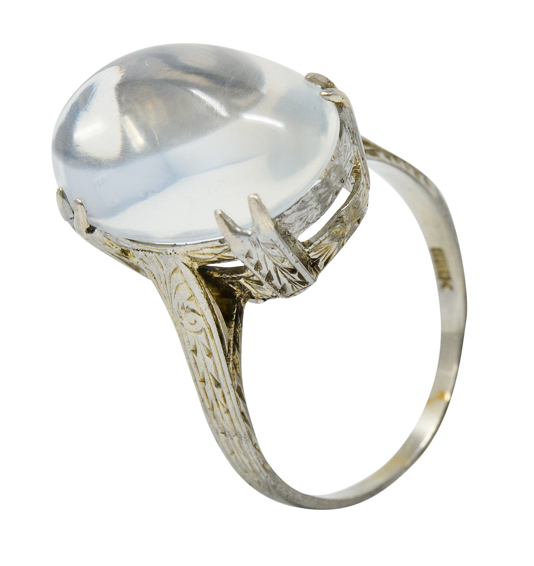 Art Deco Moonstone Cabochon 18 Karat White Gold Statement RingRing - Wilson's Estate Jewelry