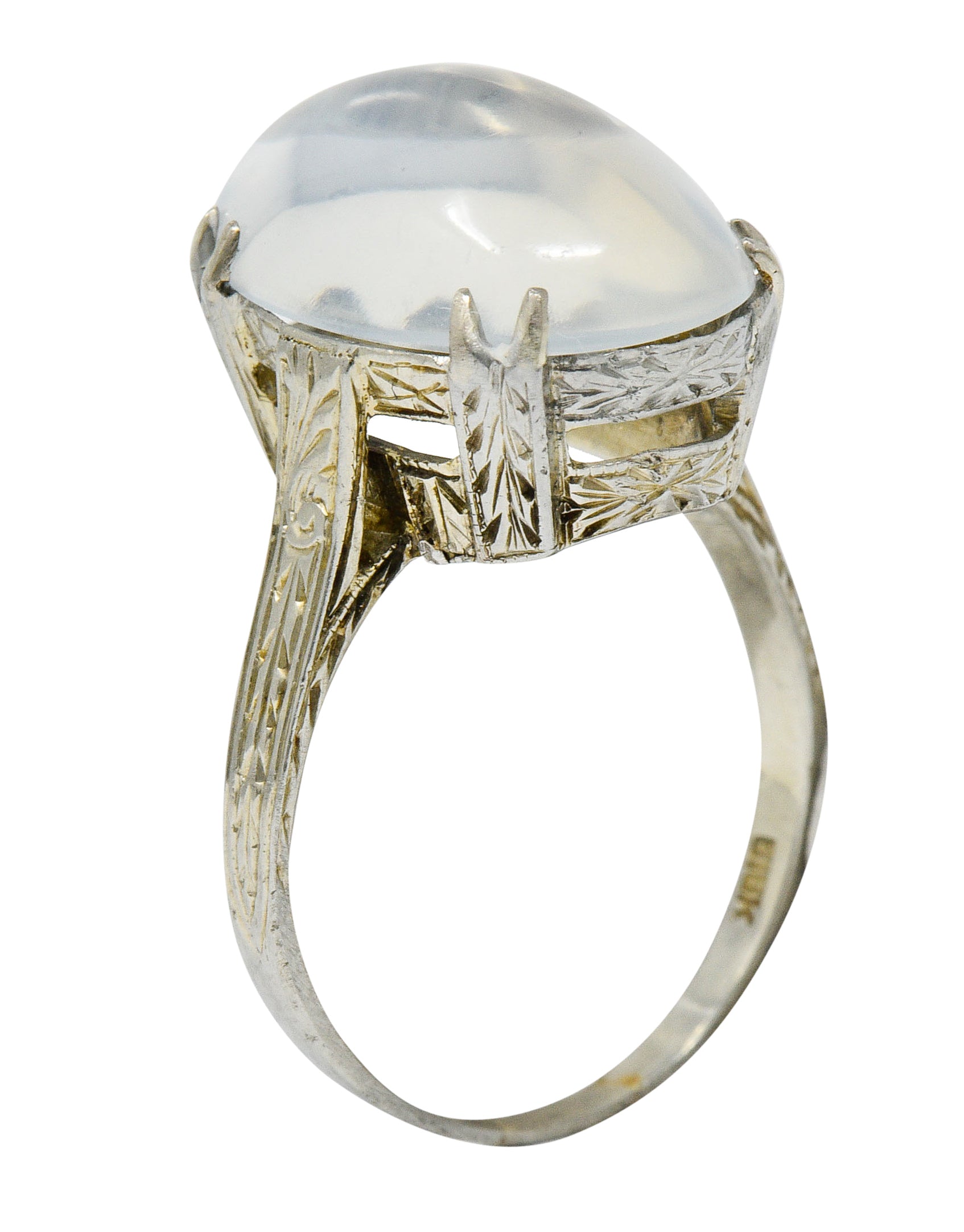 Art Deco Moonstone Cabochon 18 Karat White Gold Statement RingRing - Wilson's Estate Jewelry