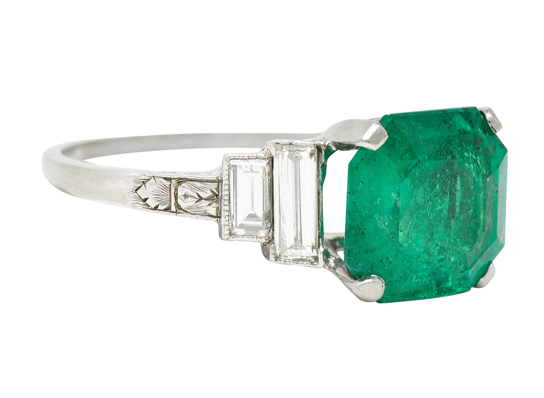 Mid-Century 4.03 CTW Colombian Emerald Diamond Platinum Cocktail Ring GIA Wilson's Antique & Estate Jewelry