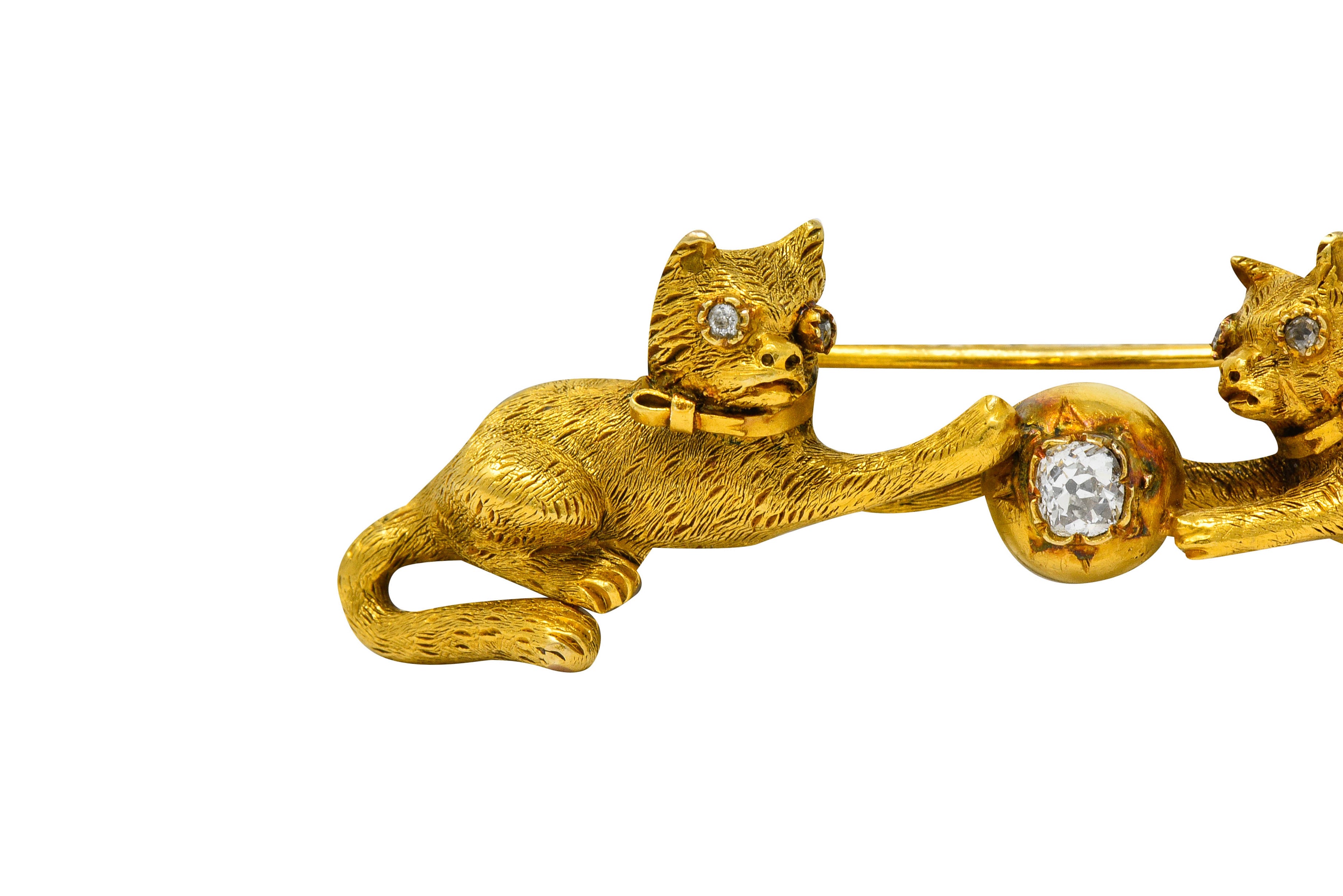 Victorian Diamond 18 Karat Yellow Gold Kitten Cat Bar Brooch - Wilson's Estate Jewelry