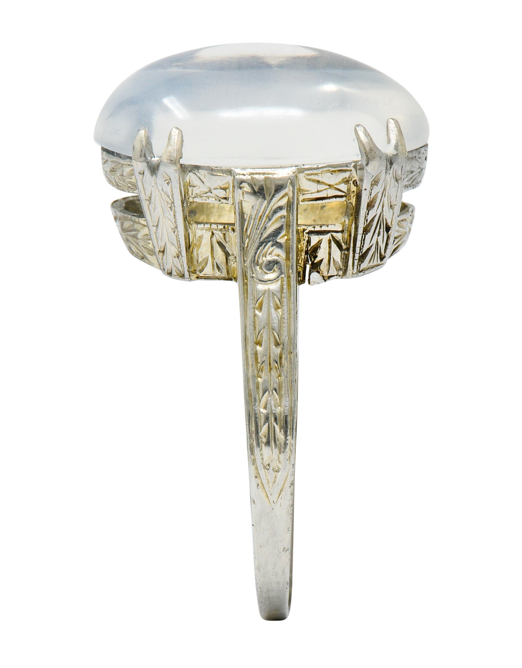 Art Deco Moonstone Cabochon 18 Karat White Gold Statement RingRing - Wilson's Estate Jewelry