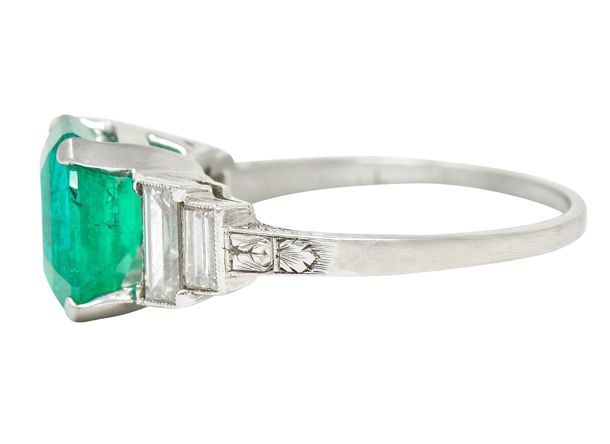 Mid-Century 4.03 CTW Colombian Emerald Diamond Platinum Cocktail Ring GIA Wilson's Antique & Estate Jewelry