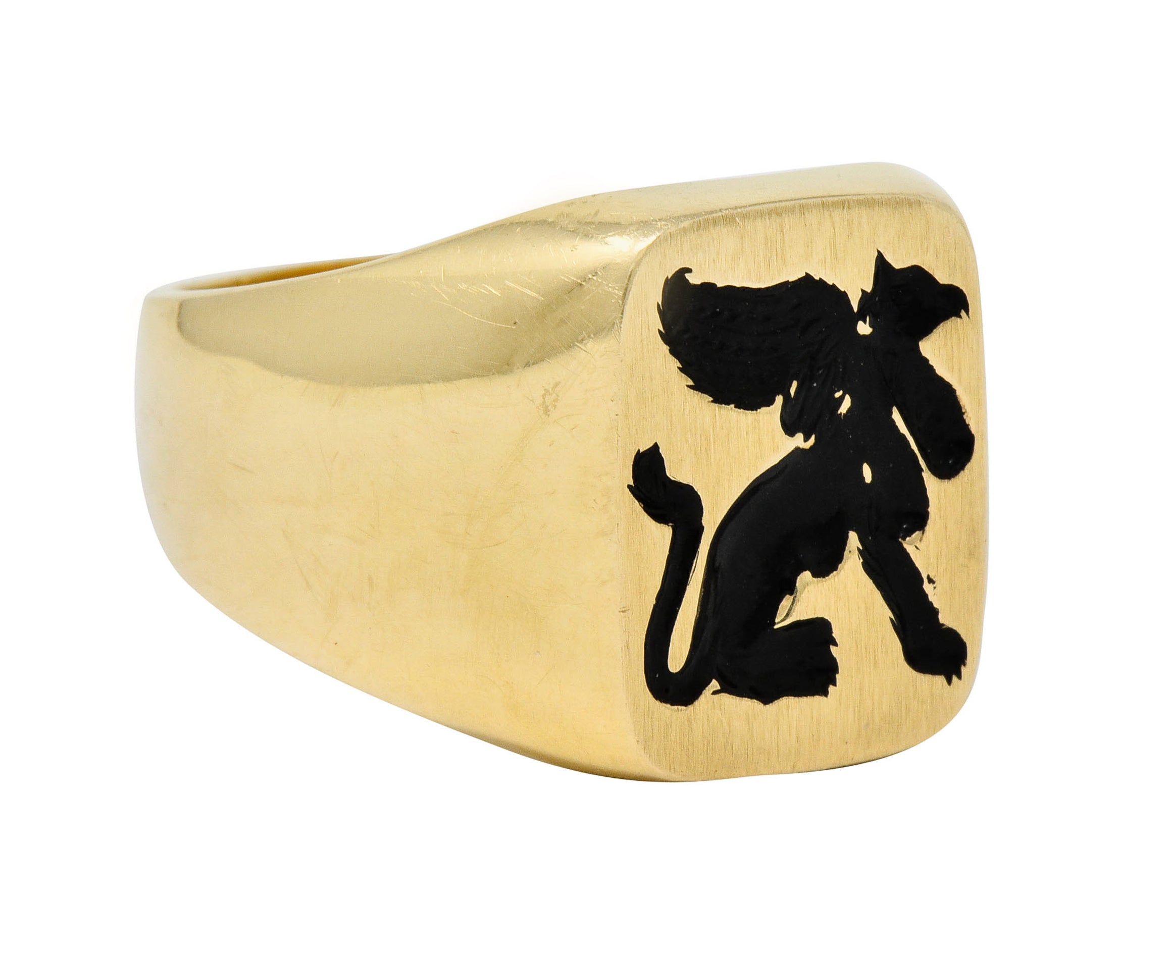 Victorian Tiffany and Co Enamel 14 Karat Gold Unisex Gryphon Signet Ring - Wilson's Estate Jewelry