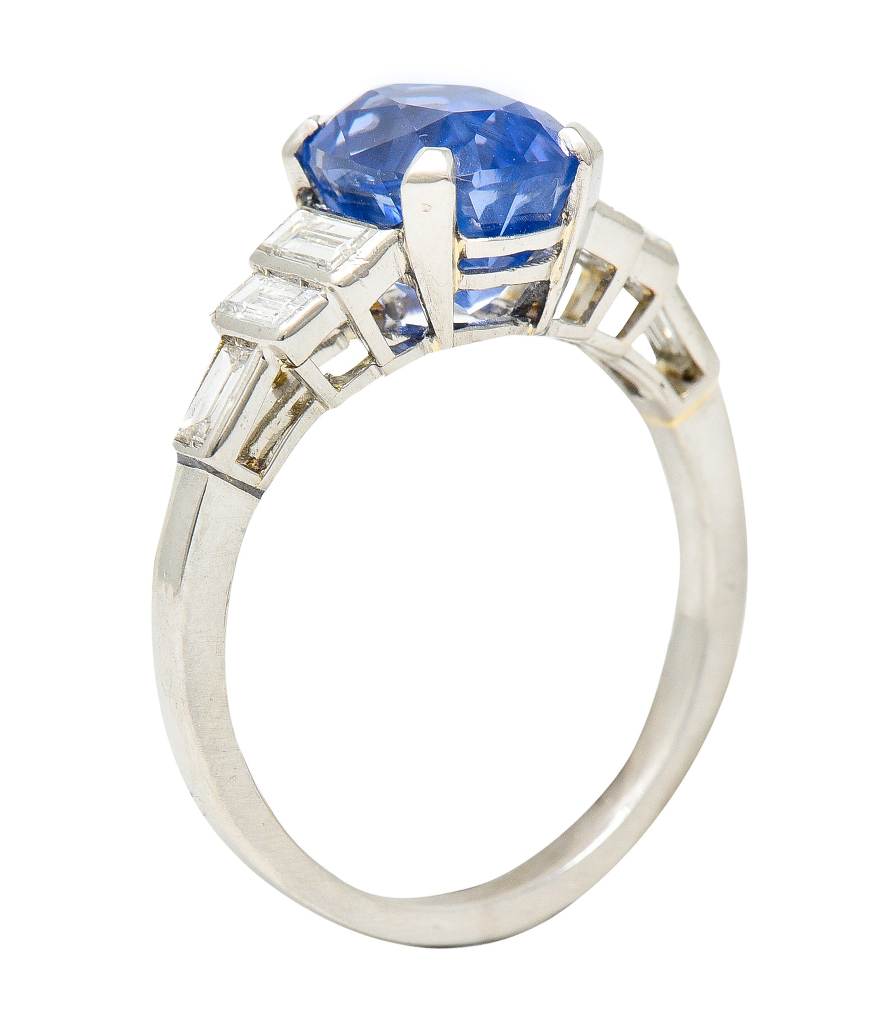 Mid-Century 3.83 CTW No Heat Ceylon Sapphire Diamond Platinum Vintage Ring GIA Wilson's Estate Jewelry