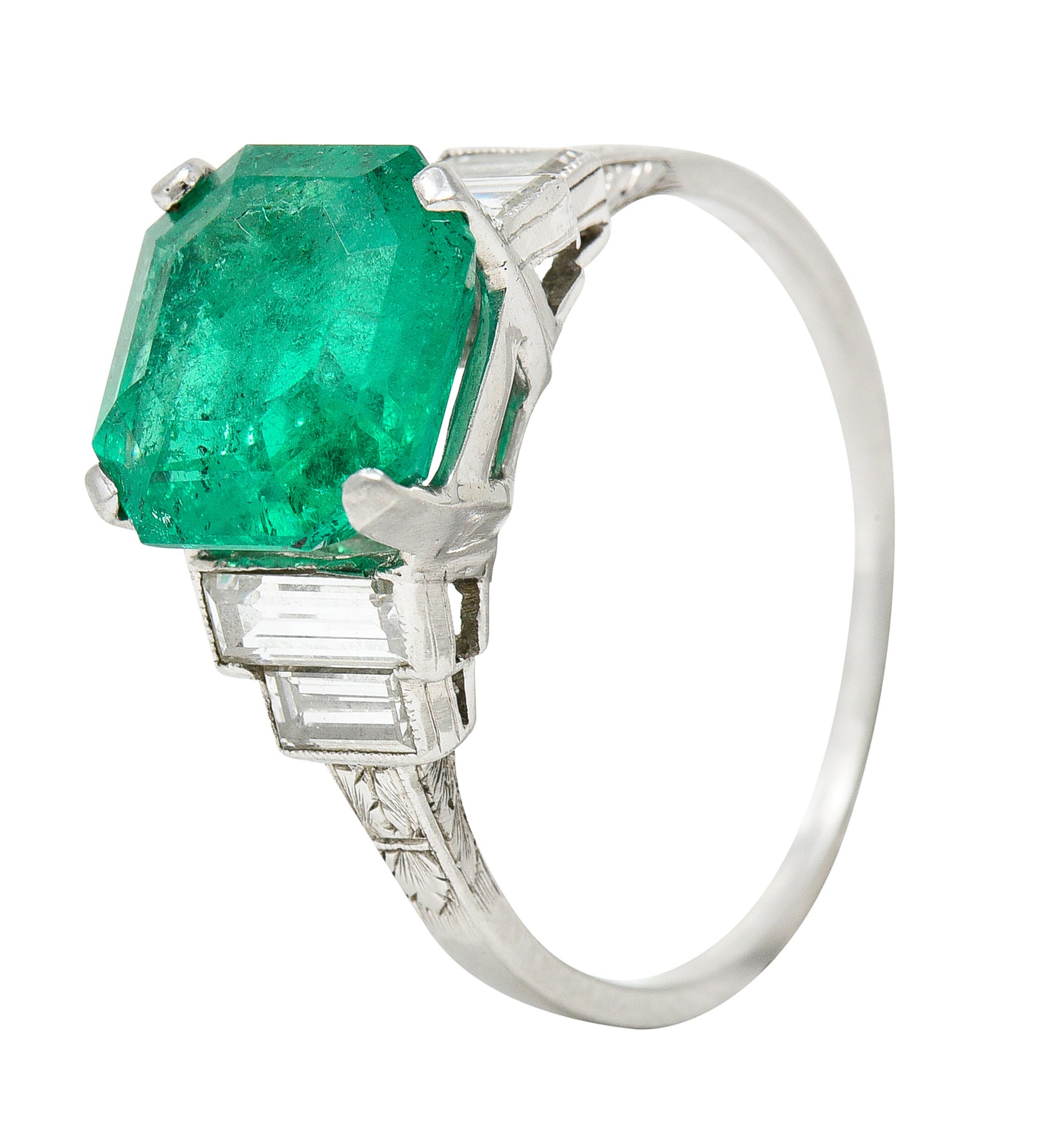 Mid-Century 4.03 CTW Colombian Emerald Diamond Platinum Cocktail Ring GIA Wilson's Antique & Estate Jewelry