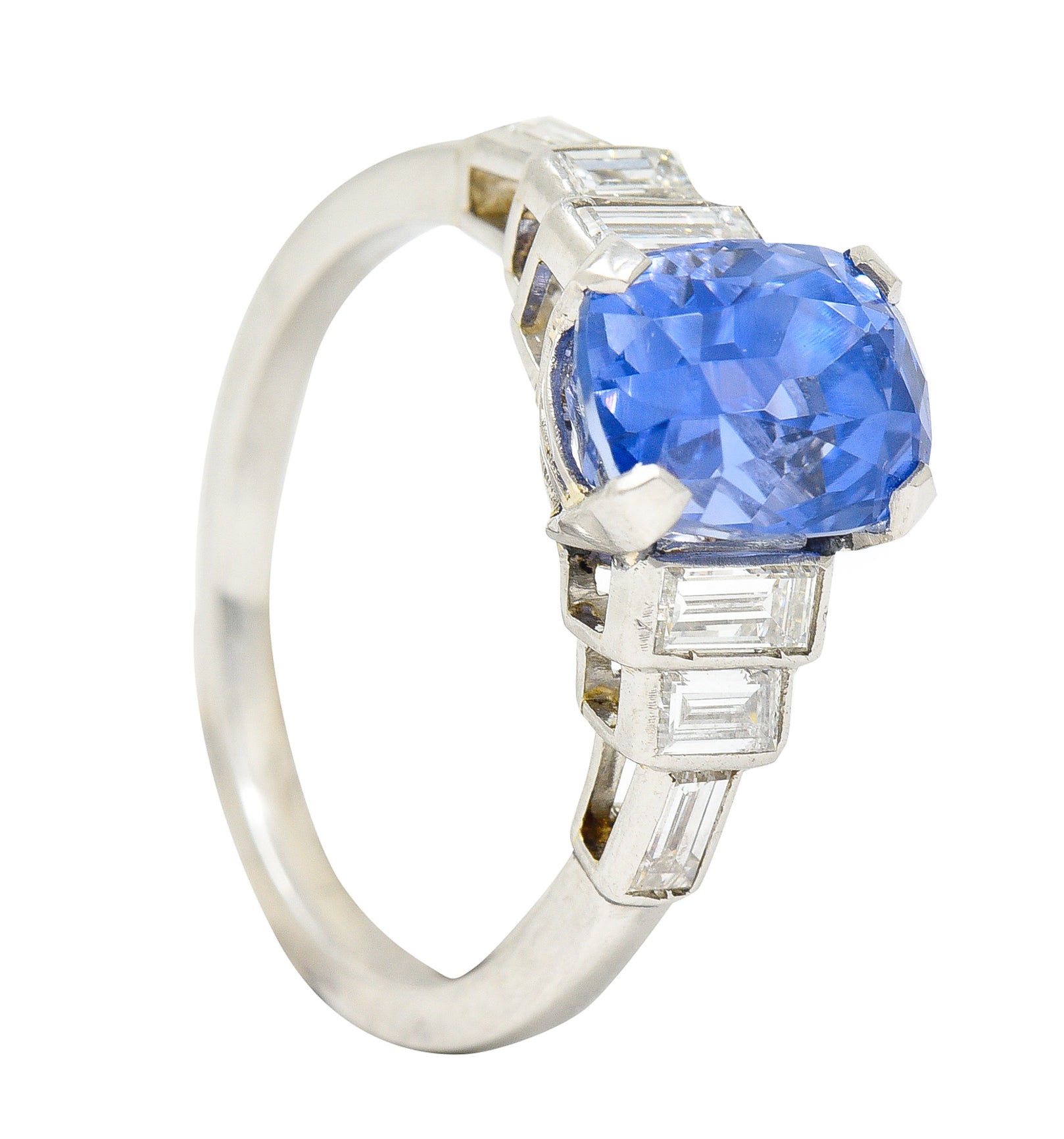 Mid-Century 3.83 CTW No Heat Ceylon Sapphire Diamond Platinum Vintage Ring GIA Wilson's Estate Jewelry