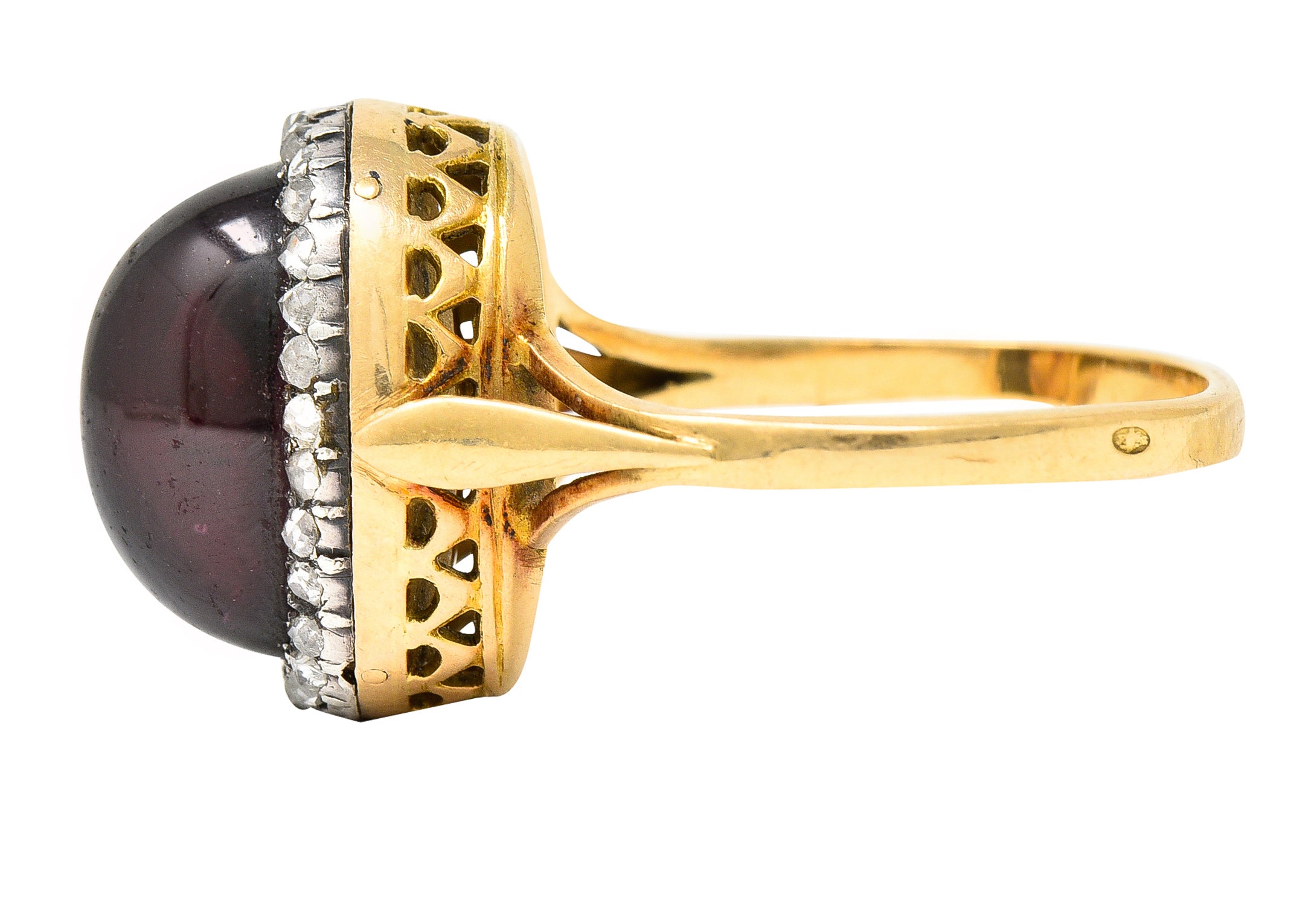 French Victorian Garnet Diamond 18 Karat Yellow Gold Silver Antique Cluster Gemstone Ring Wilson's Estate Jewelry