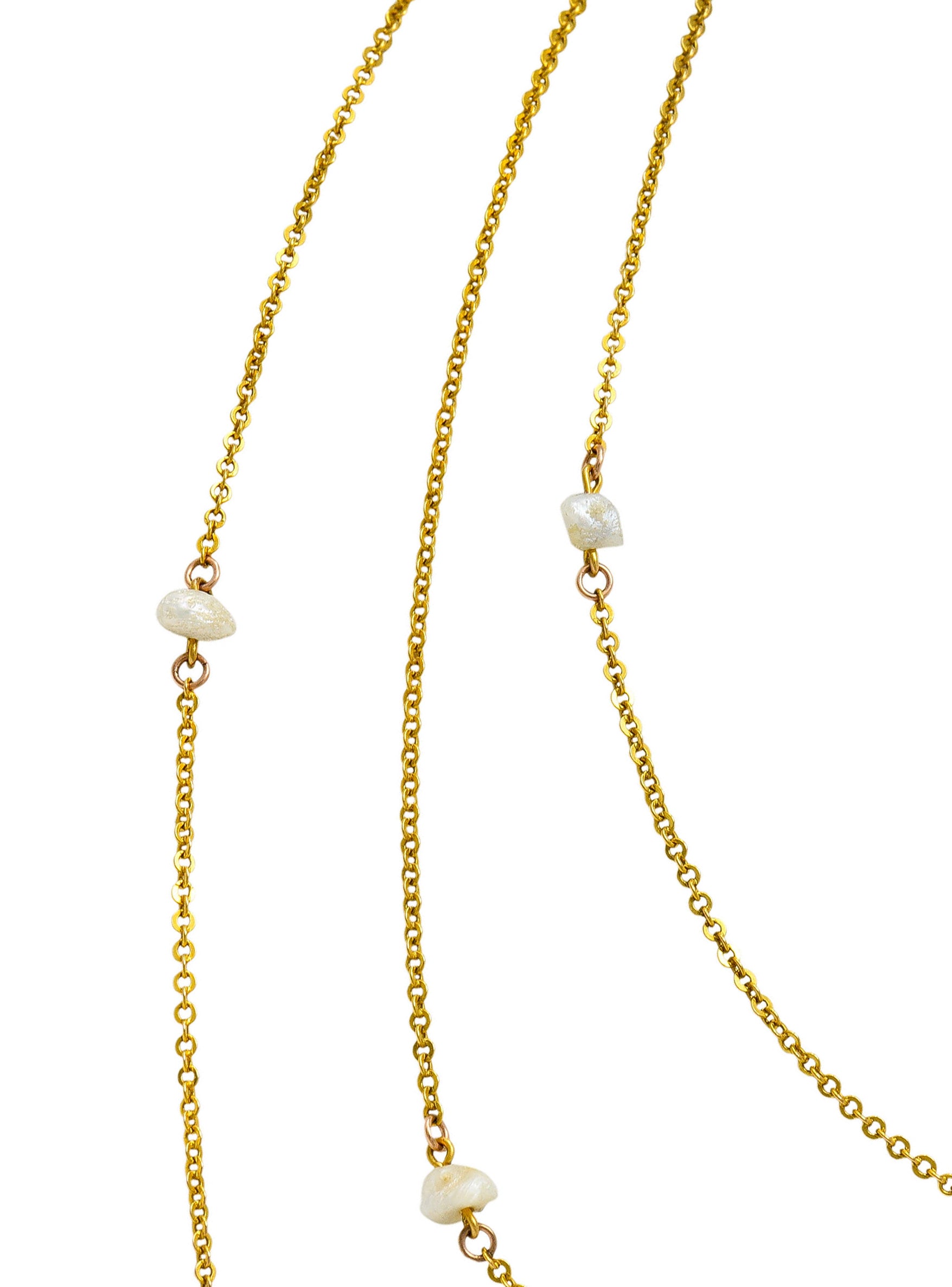 Victorian Baroque Pearl 10 Karat Gold 54 Inch Long Chain NecklaceNecklace - Wilson's Estate Jewelry