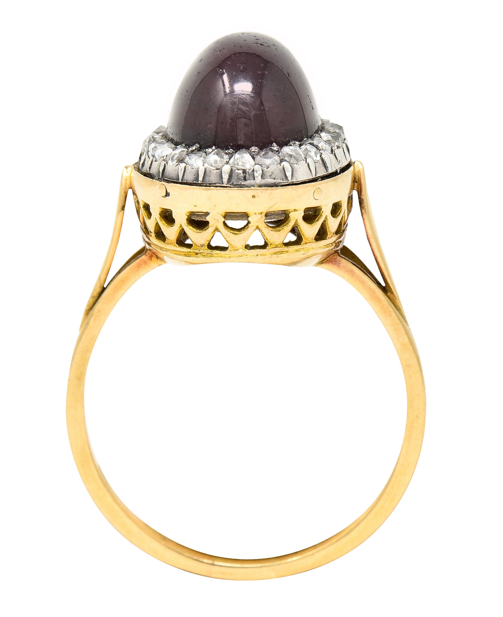 French Victorian Garnet Diamond 18 Karat Yellow Gold Silver Antique Cluster Gemstone Ring Wilson's Estate Jewelry