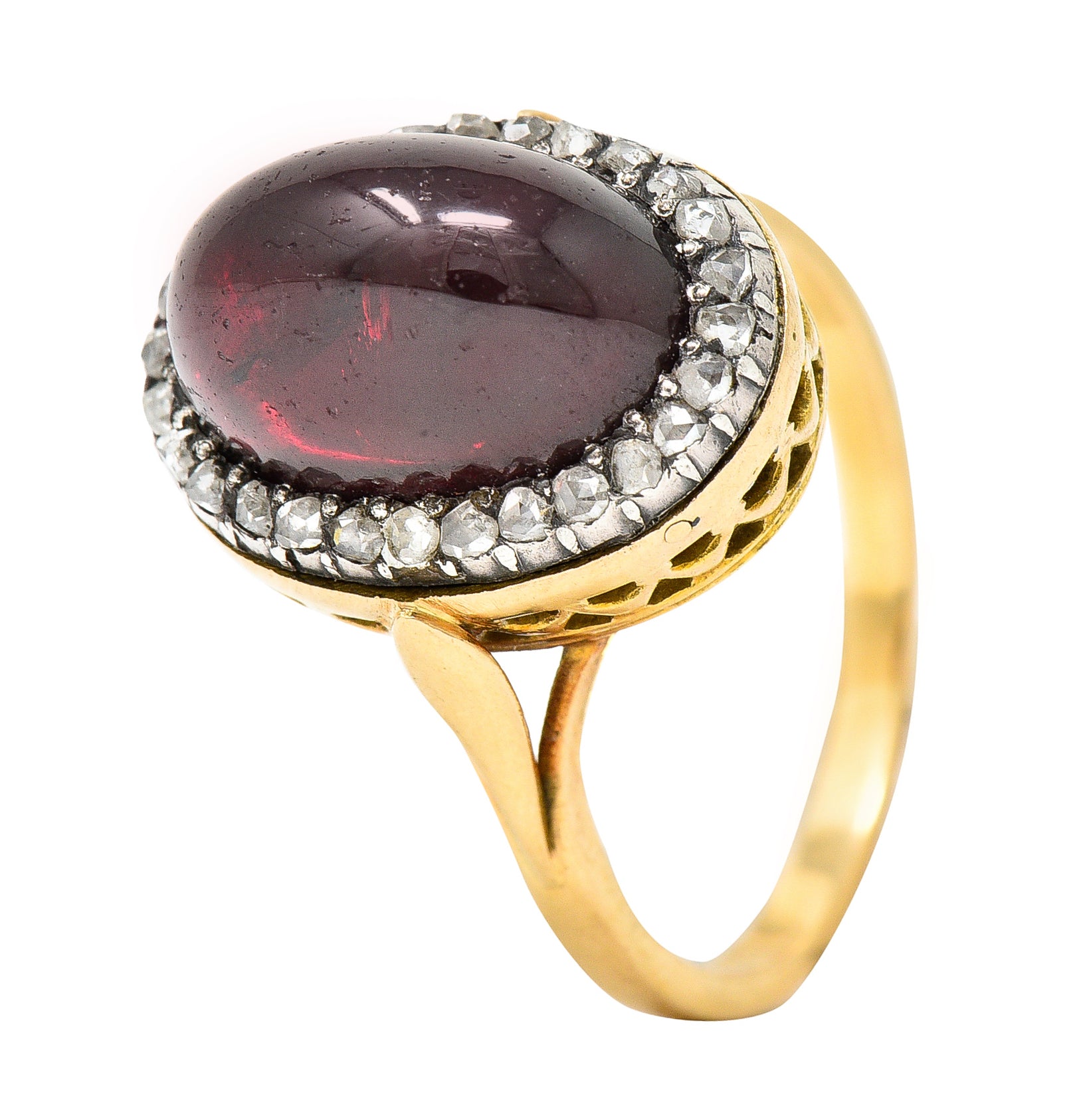 French Victorian Garnet Diamond 18 Karat Yellow Gold Silver Antique Cluster Gemstone Ring Wilson's Estate Jewelry