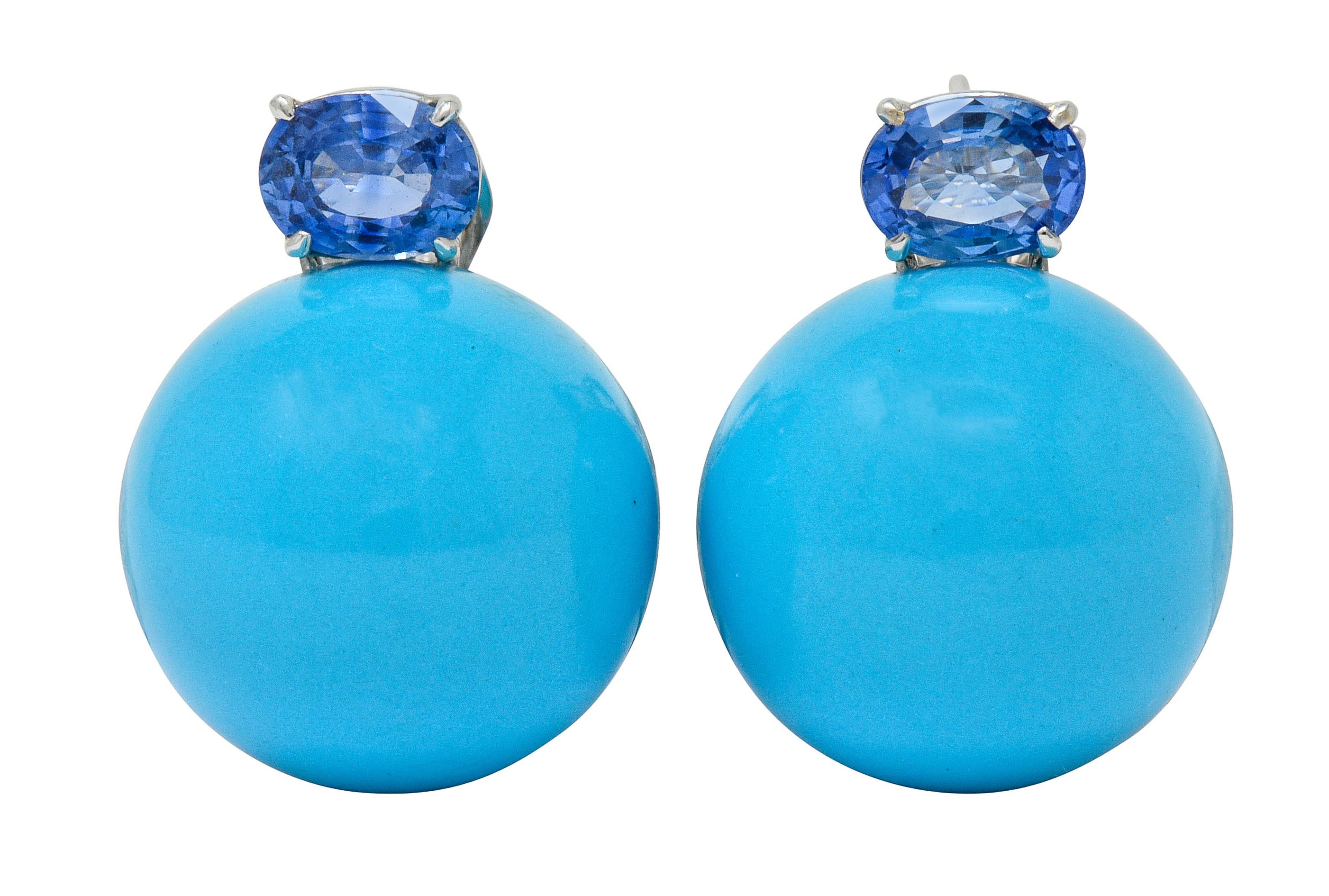 Sabbadini Vintage Turquoise Sapphire 18 Karat White Gold Ball Earrings - Wilson's Estate Jewelry