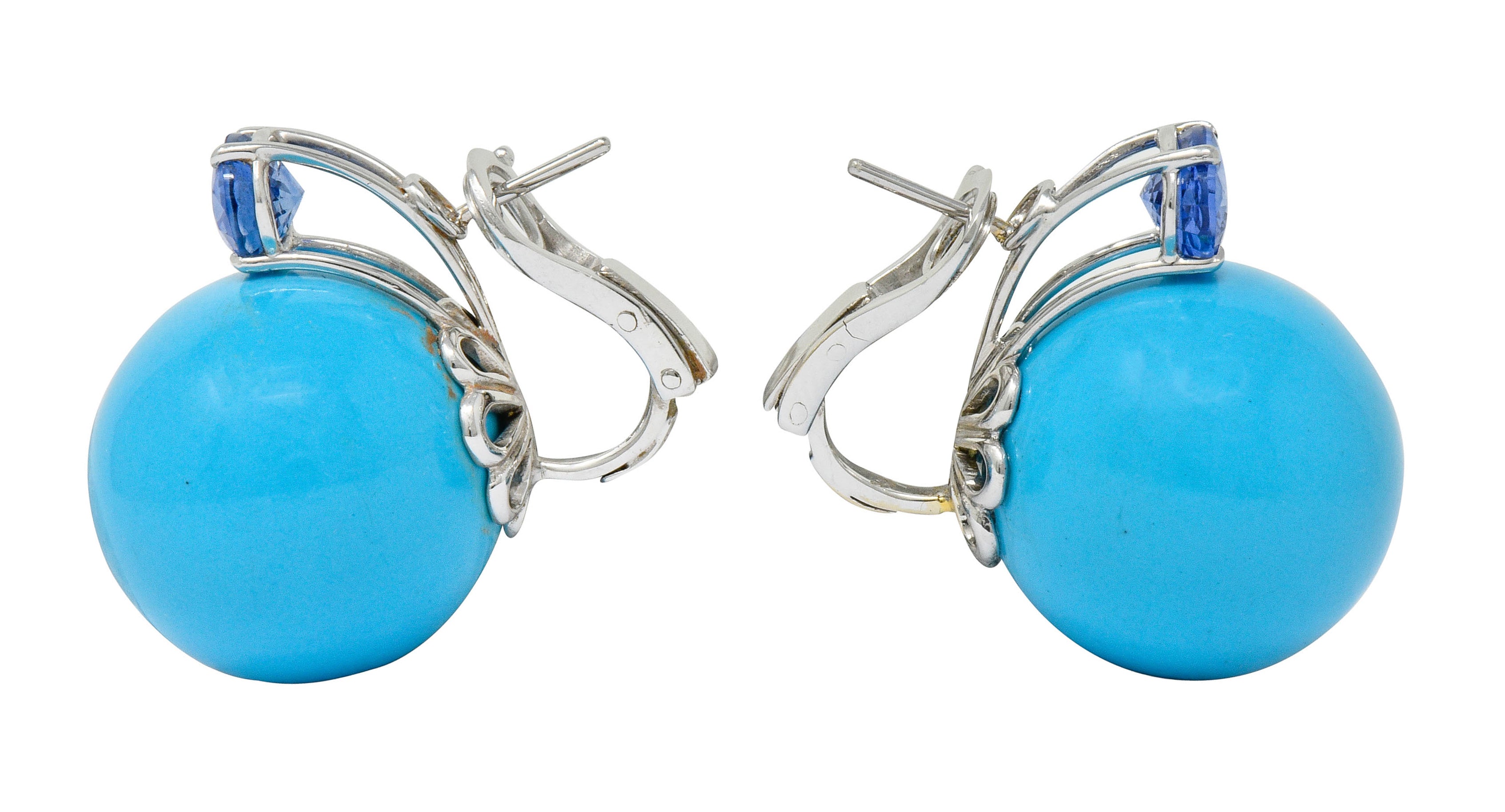 Sabbadini Vintage Turquoise Sapphire 18 Karat White Gold Ball Earrings - Wilson's Estate Jewelry