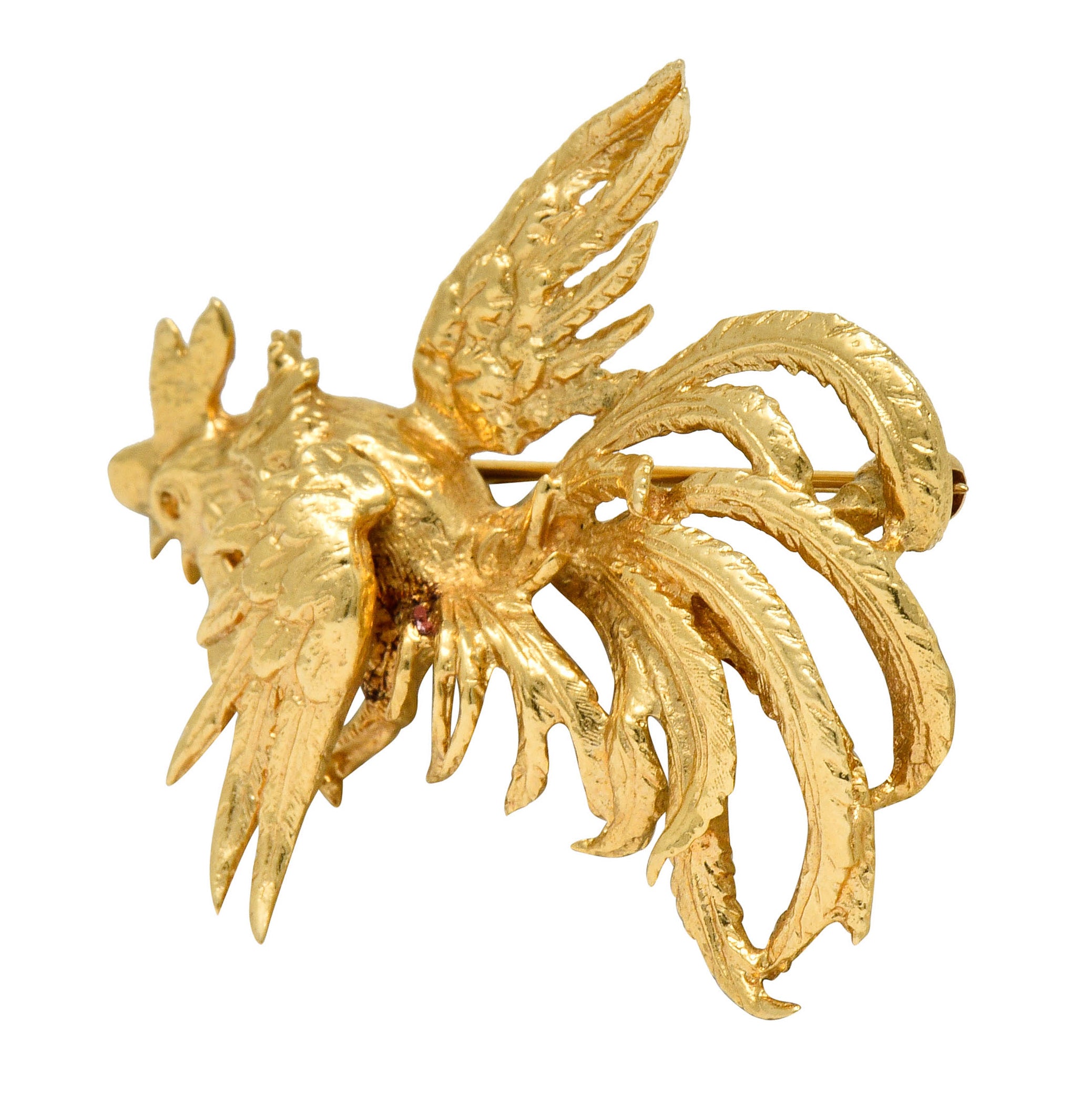 Guglielmo Cini 1960's Vintage 14 Karat Gold Rooster Brooch Clips - Wilson's Estate Jewelry