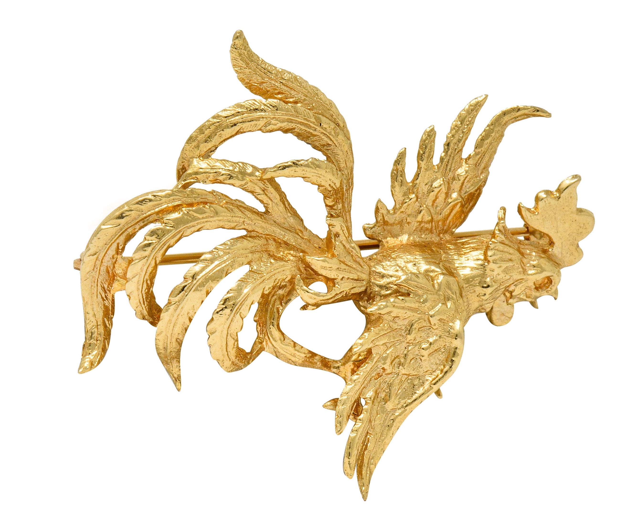 Guglielmo Cini 1960's Vintage 14 Karat Gold Rooster Brooch Clips - Wilson's Estate Jewelry