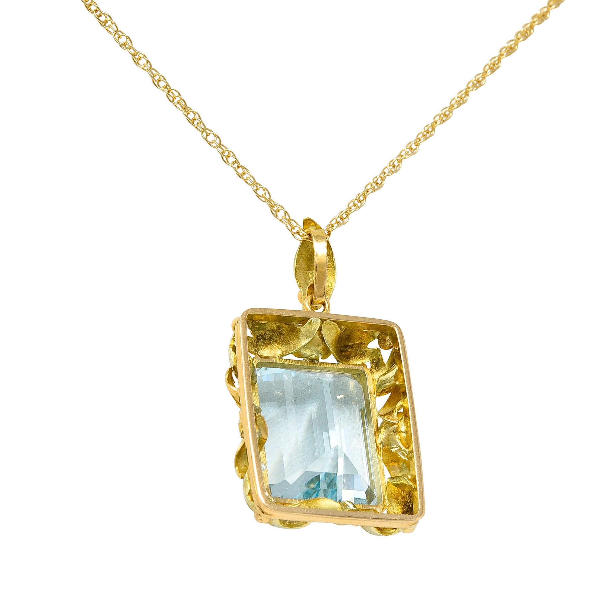 Art Nouveau 20.95 CTW Aquamarine 18 Karat Tri-Colored Gold Floral Pendant NecklaceNecklace - Wilson's Estate Jewelry