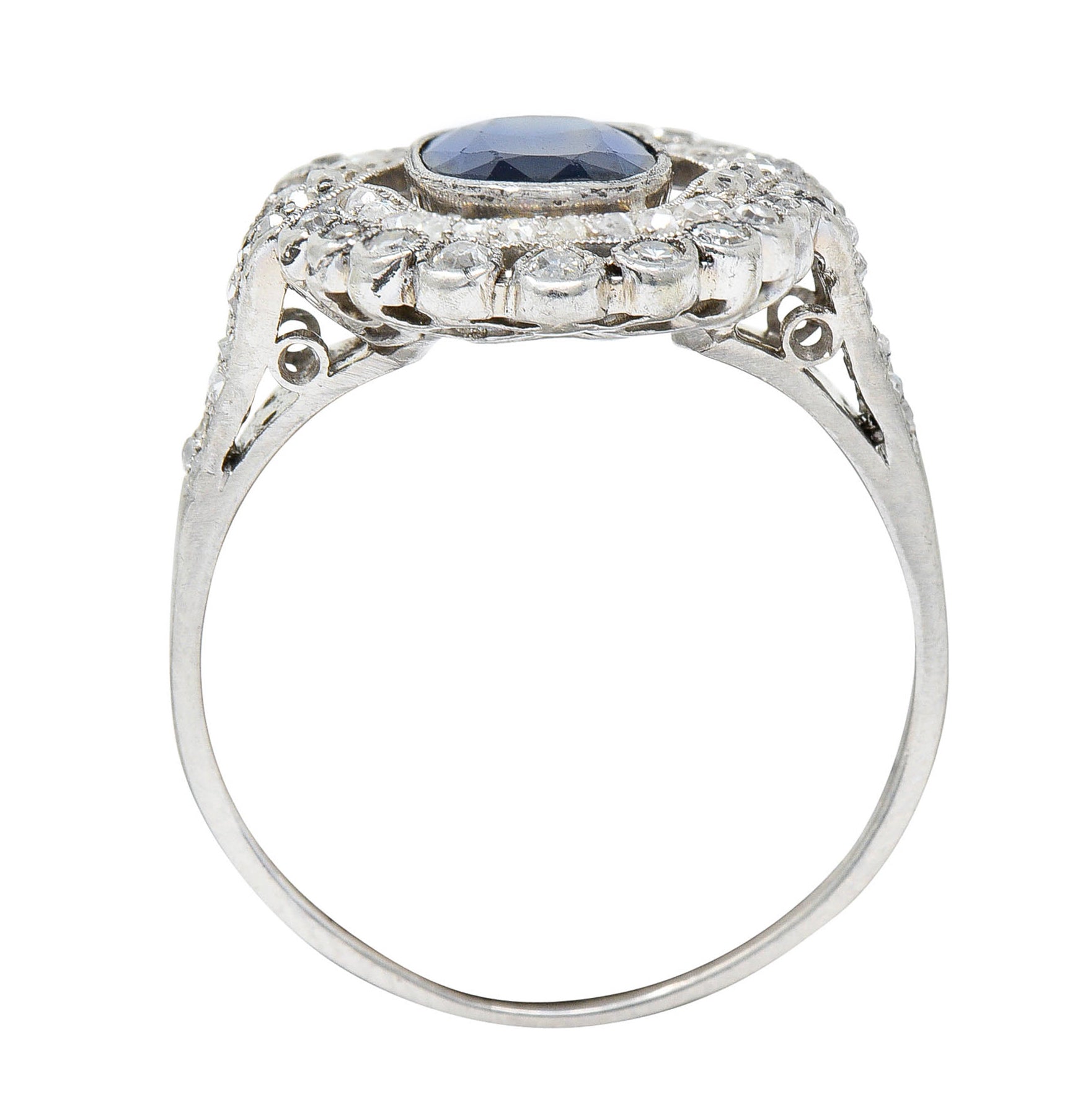 Edwardian 2.70 CTW Sapphire Diamond Double Halo Cluster RingRing - Wilson's Estate Jewelry