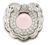 French Pink Saltwater Conch Pearl Diamond Platinum Scallop Shell Vintage Mid-Century Brooch Clip GIA Wilson's Estate Jewelry