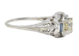 Art Deco 0.71 CTW Diamond Sapphire 18 Karat White Gold Vintage Engagement Ring