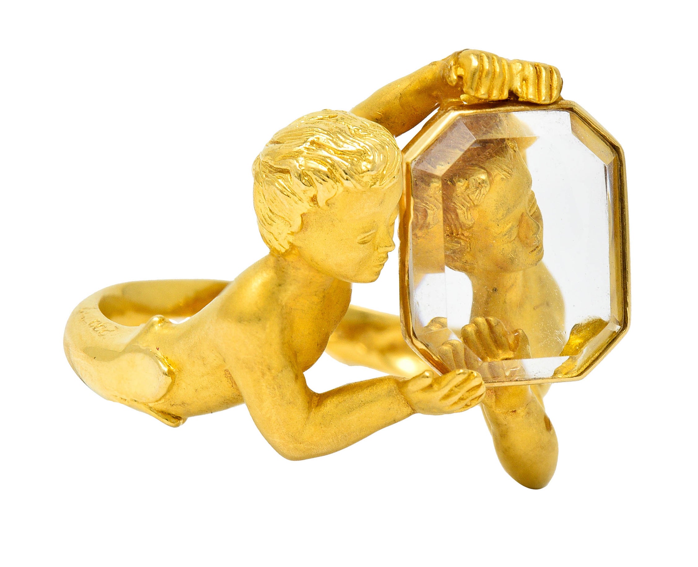 Carrera Y Carrera Rock Crystal 18 Karat Gold Cherubic RingRing - Wilson's Estate Jewelry