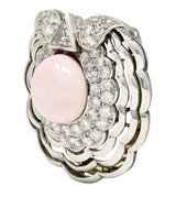 French Pink Saltwater Conch Pearl Diamond Platinum Scallop Shell Vintage Mid-Century Brooch Clip GIA Wilson's Estate Jewelry