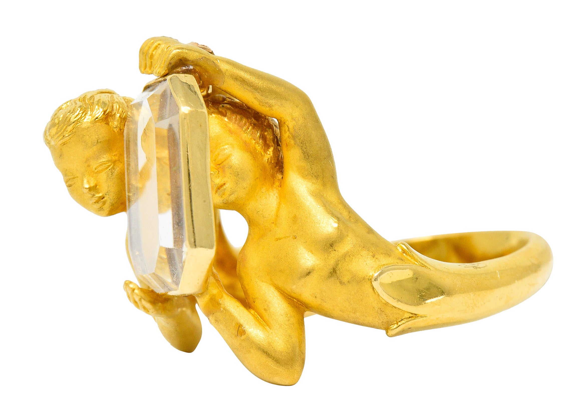 Carrera Y Carrera Rock Crystal 18 Karat Gold Cherubic RingRing - Wilson's Estate Jewelry