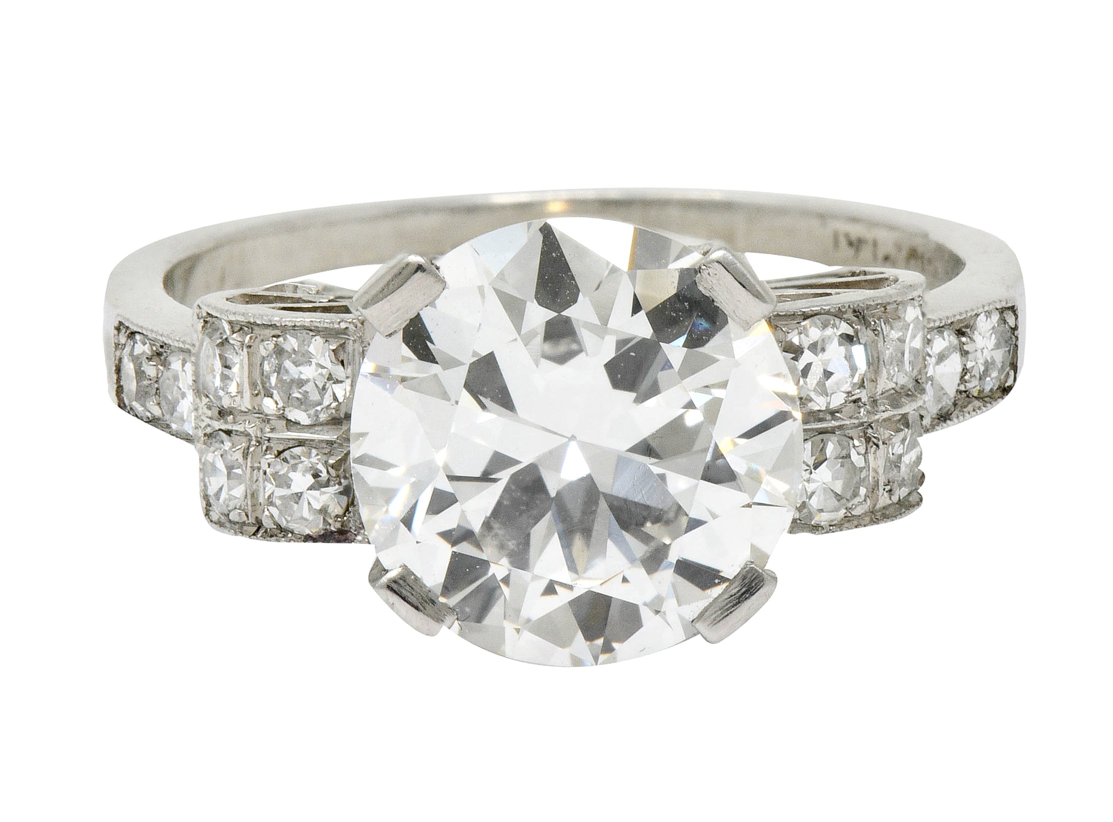 Art Deco 2.68 CTW Diamond Platinum Sunburst Engagement Ring GIA - Wilson's Estate Jewelry