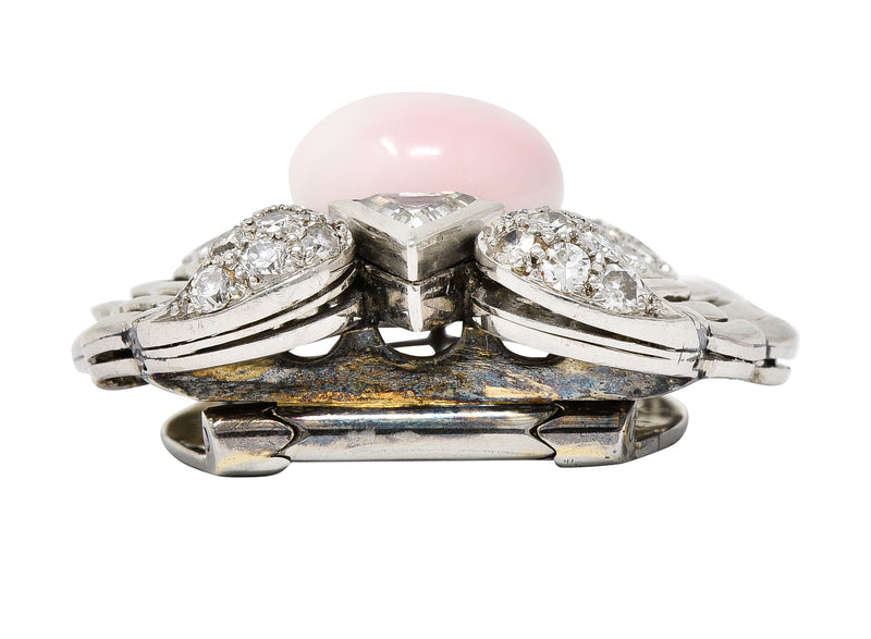 French Pink Saltwater Conch Pearl Diamond Platinum Scallop Shell Vintage Mid-Century Brooch Clip GIA Wilson's Estate Jewelry